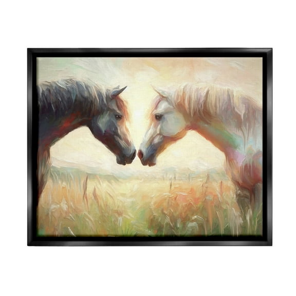 Stupell Industries Sunlit Horse Pair Animals & Insects Painting Black Floater Framed Canvas Art Print Wall Art, 21 x 17