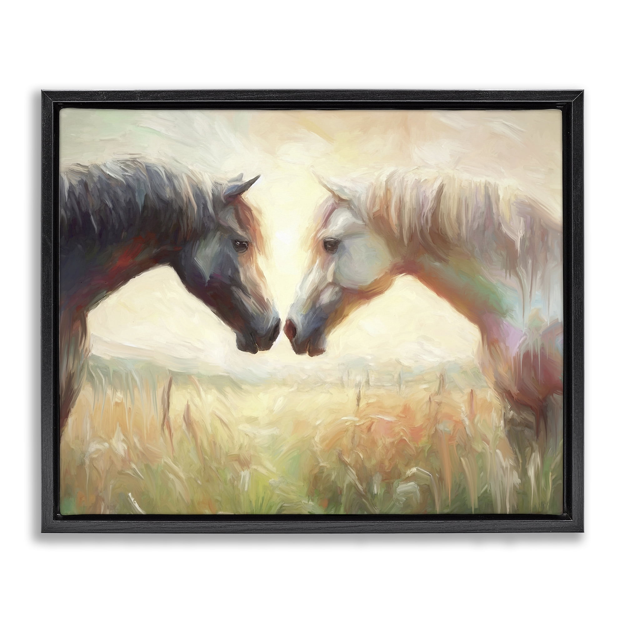 Stupell Industries Sunlit Horse Pair Animals & Insects Painting Black Floater Framed Canvas Art Print Wall Art, 31 x 25