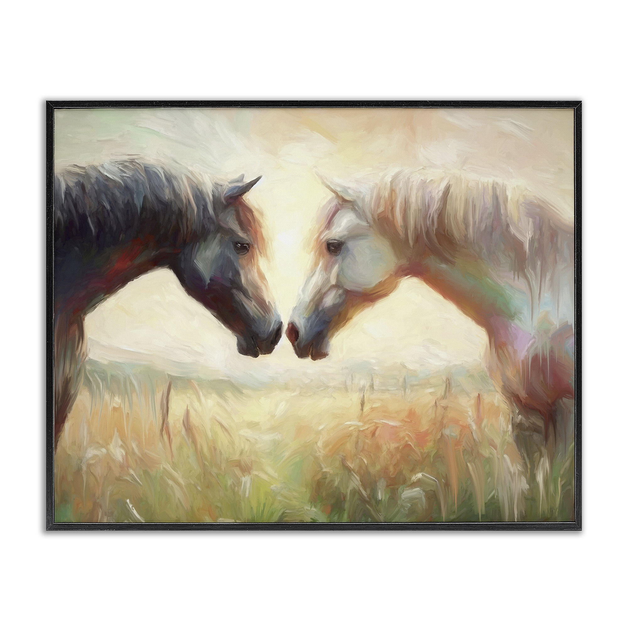 Stupell Industries Sunlit Horse Pair Animals & Insects Painting Black Framed Art Print Wall Art, 20 x 16