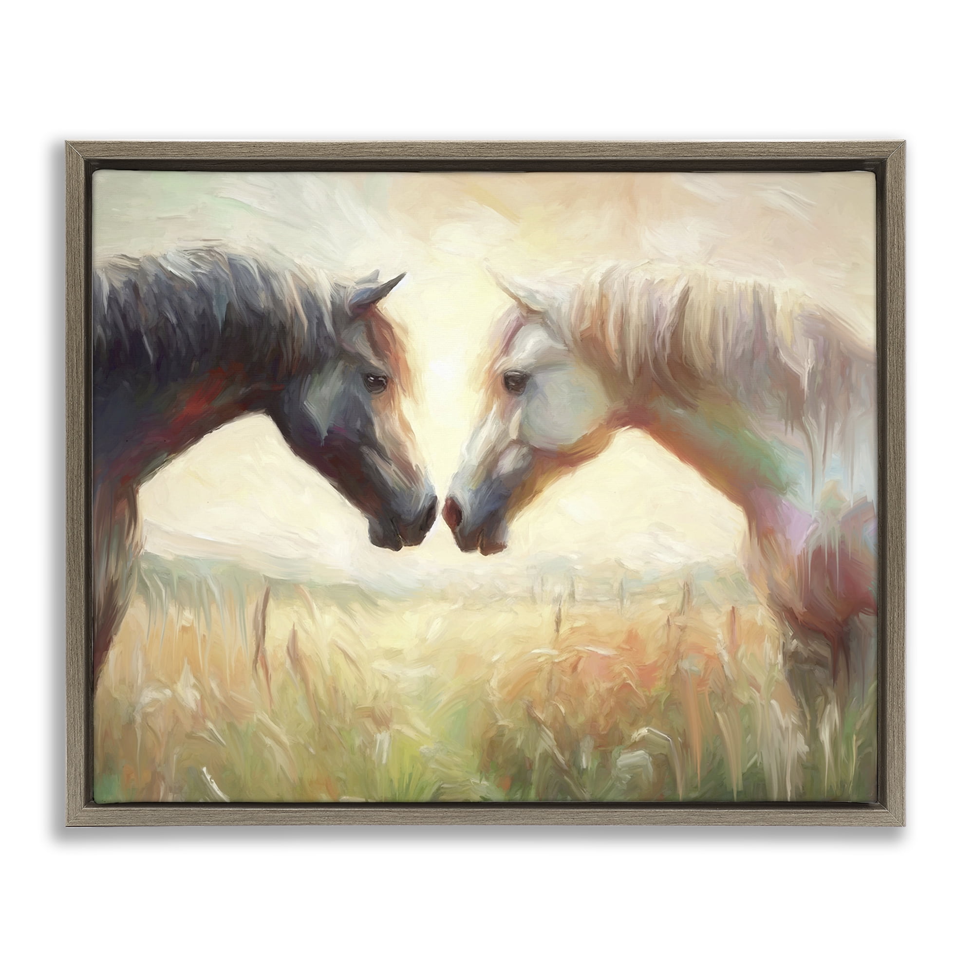 Stupell Industries Sunlit Horse Pair Animals & Insects Painting Brown Floater Framed Canvas Art Print Wall Art, 31 x 25