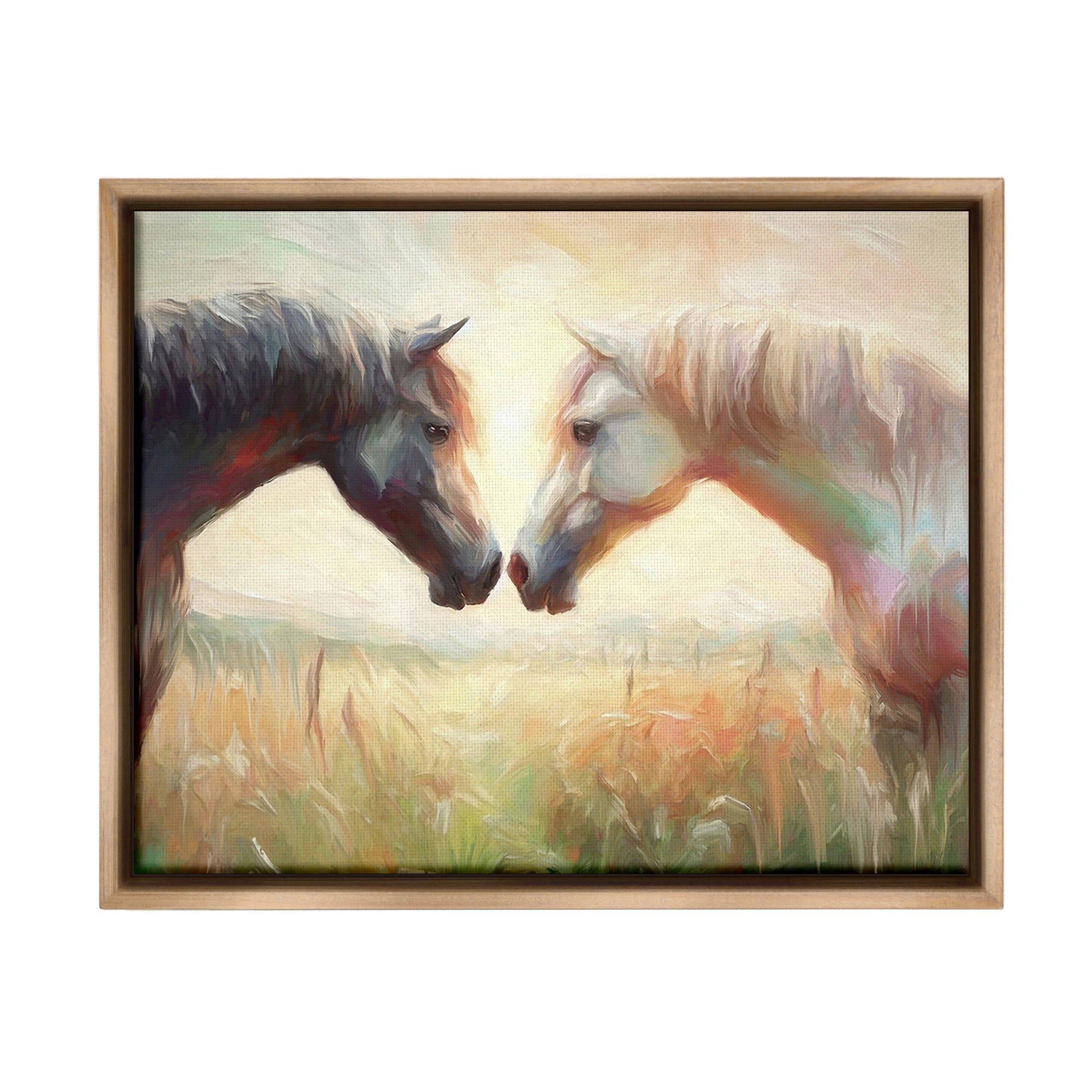 Stupell Industries Sunlit Horse Pair Animals & Insects Painting Brown Floater Framed Canvas Art Print Wall Art, 31 x 25