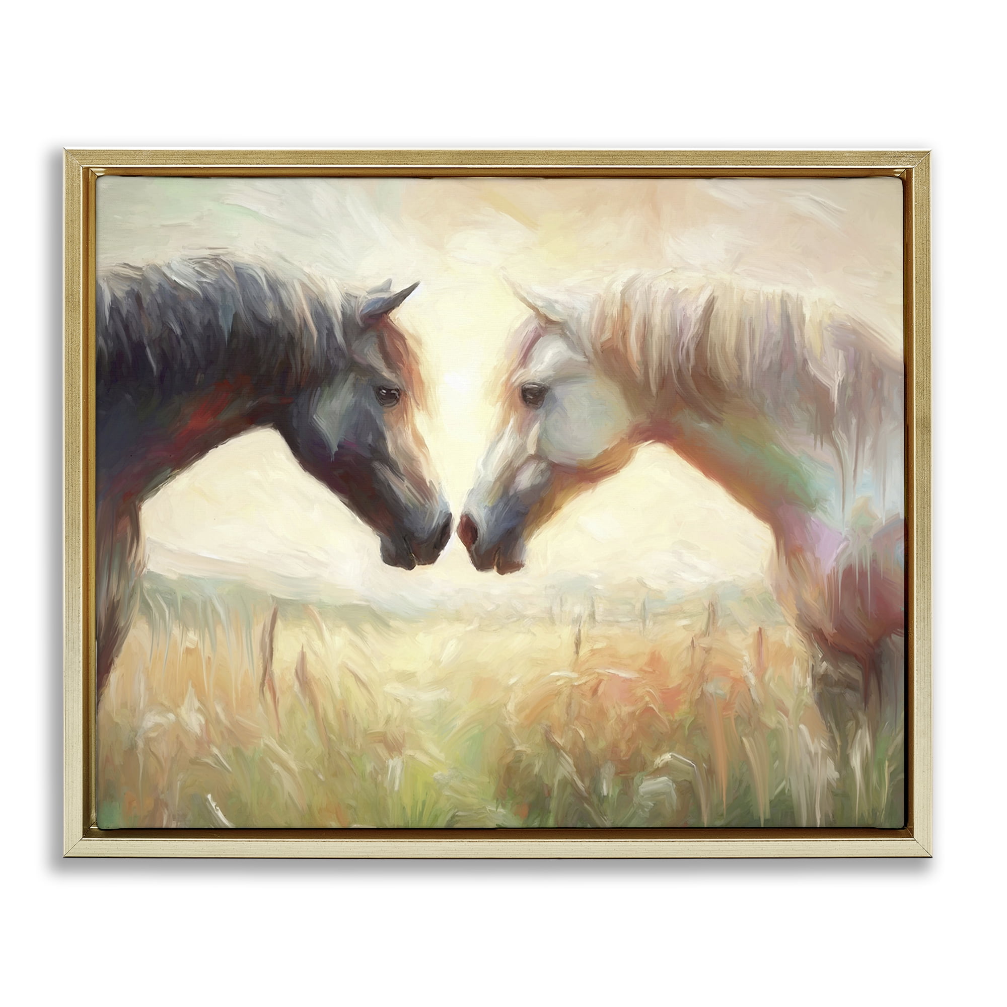 Stupell Industries Sunlit Horse Pair Animals & Insects Painting Gold Floater Framed Canvas Art Print Wall Art, 21 x 17