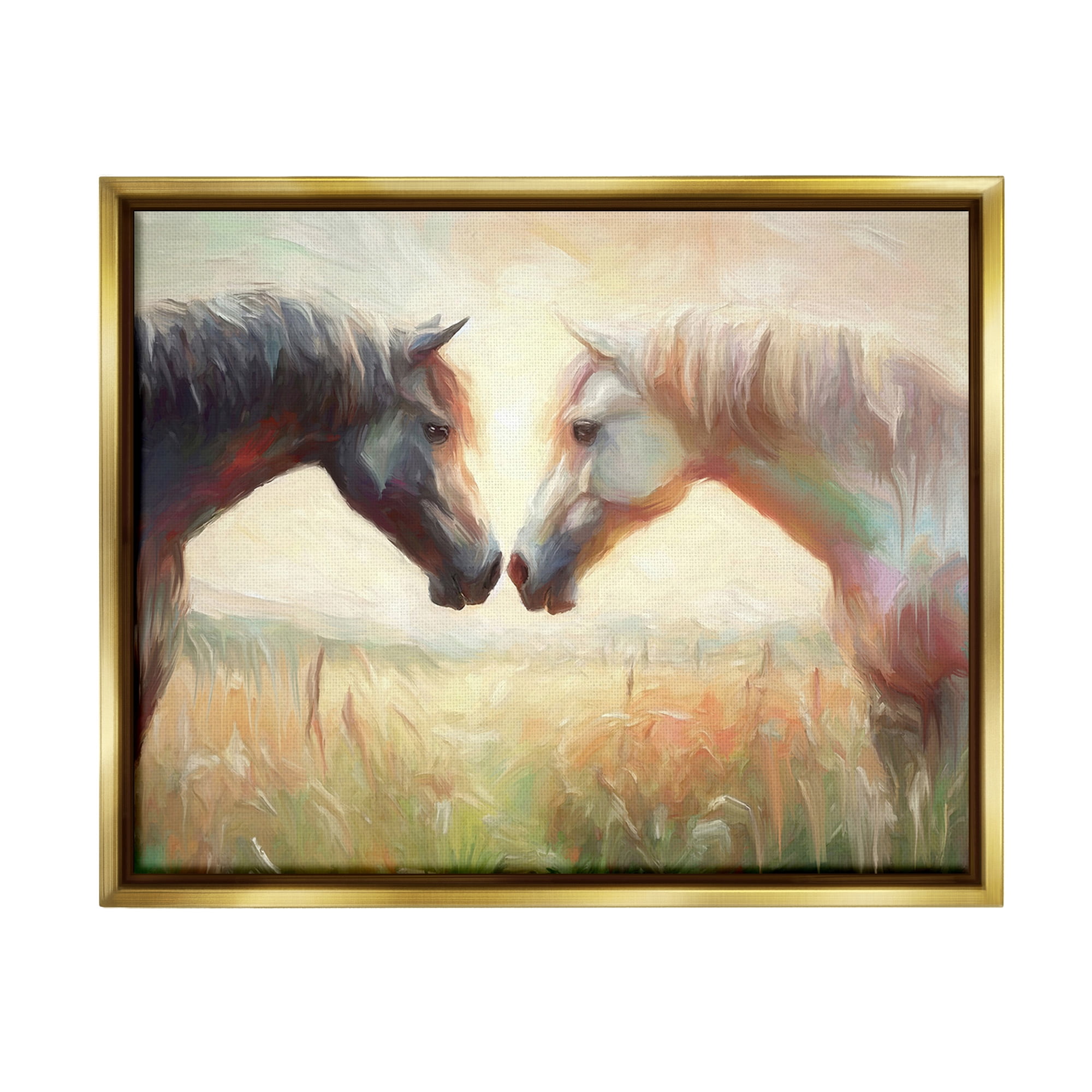 Stupell Industries Sunlit Horse Pair Animals & Insects Painting Gold Floater Framed Canvas Art Print Wall Art, 21 x 17