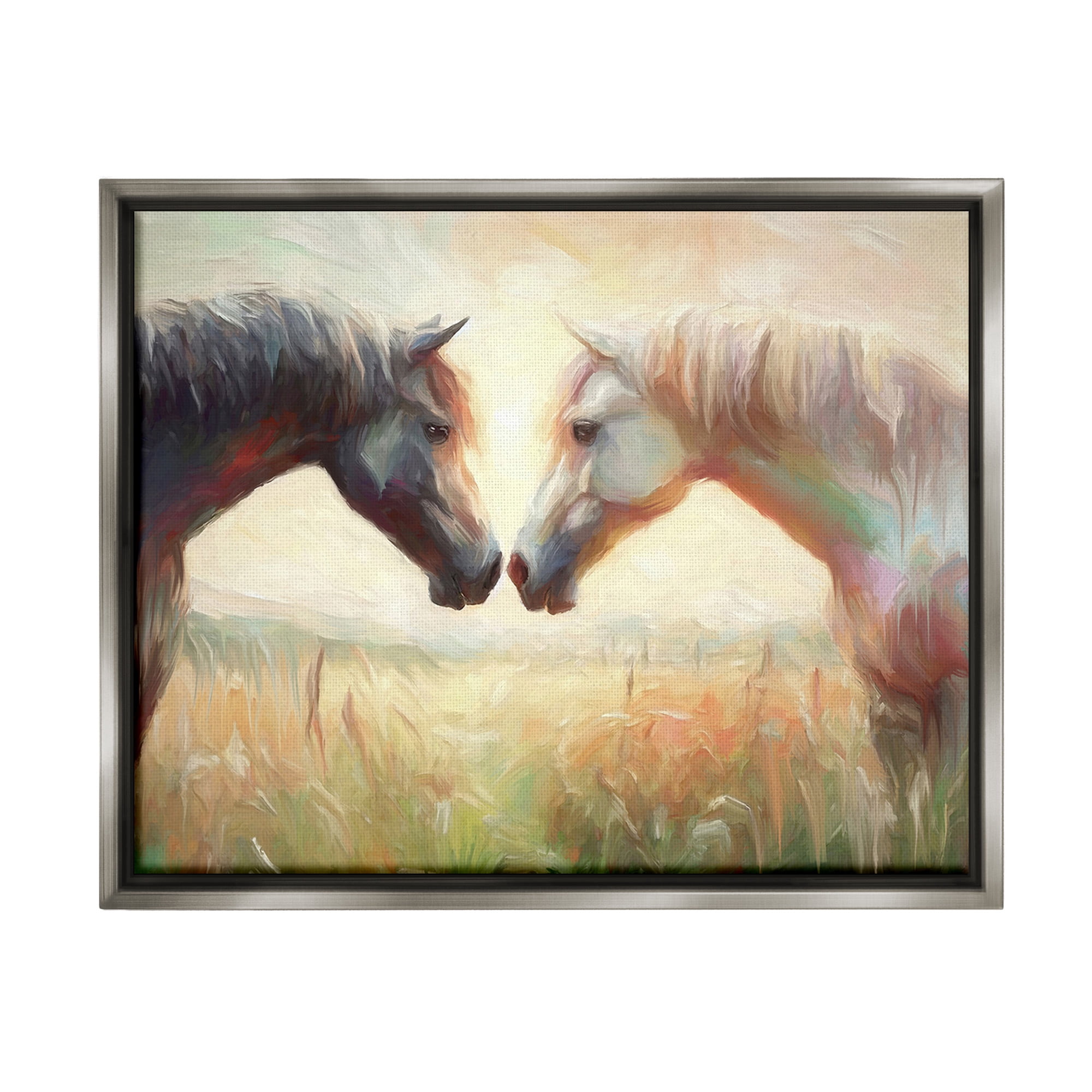 Stupell Industries Sunlit Horse Pair Animals & Insects Painting Gray Floater Framed Canvas Art Print Wall Art, 31 x 25