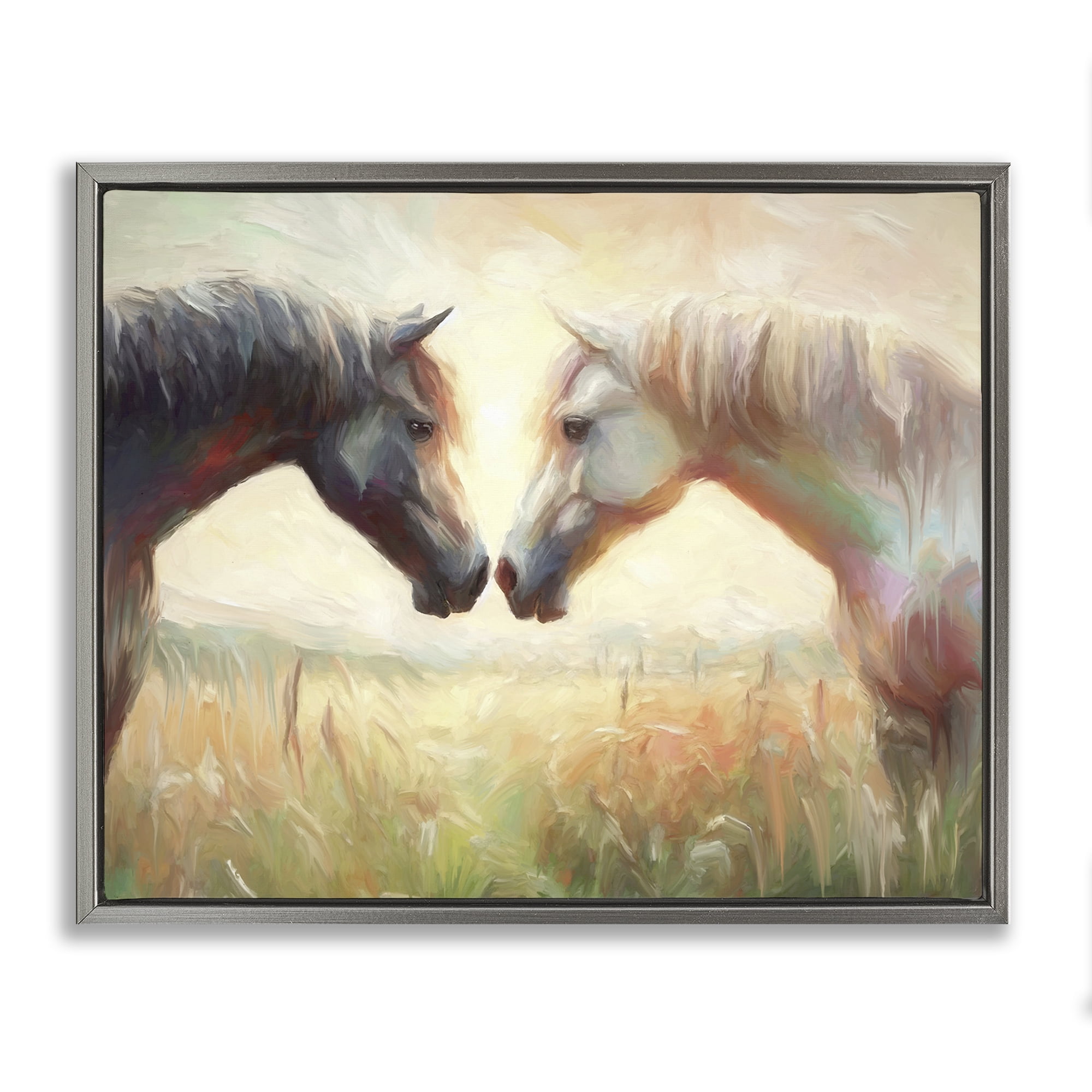 Stupell Industries Sunlit Horse Pair Animals & Insects Painting Gray Floater Framed Canvas Art Print Wall Art, 31 x 25
