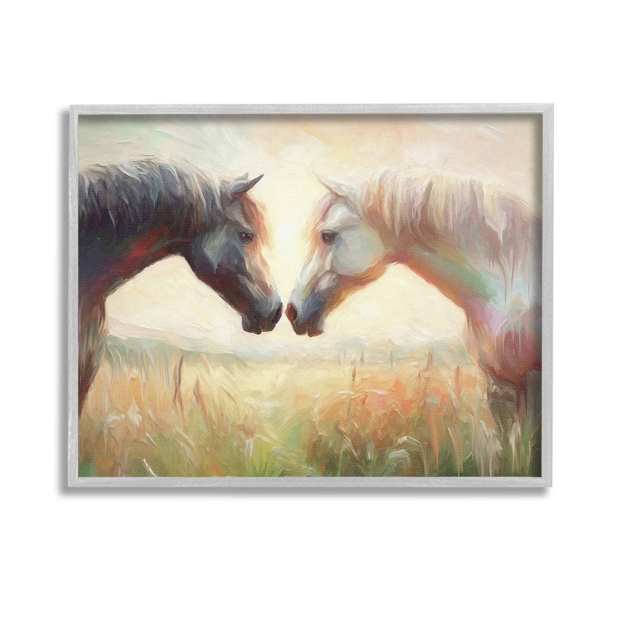 Stupell Industries Sunlit Horse Pair Animals & Insects Painting Gray Framed Art Print Wall Art, 14 x 11