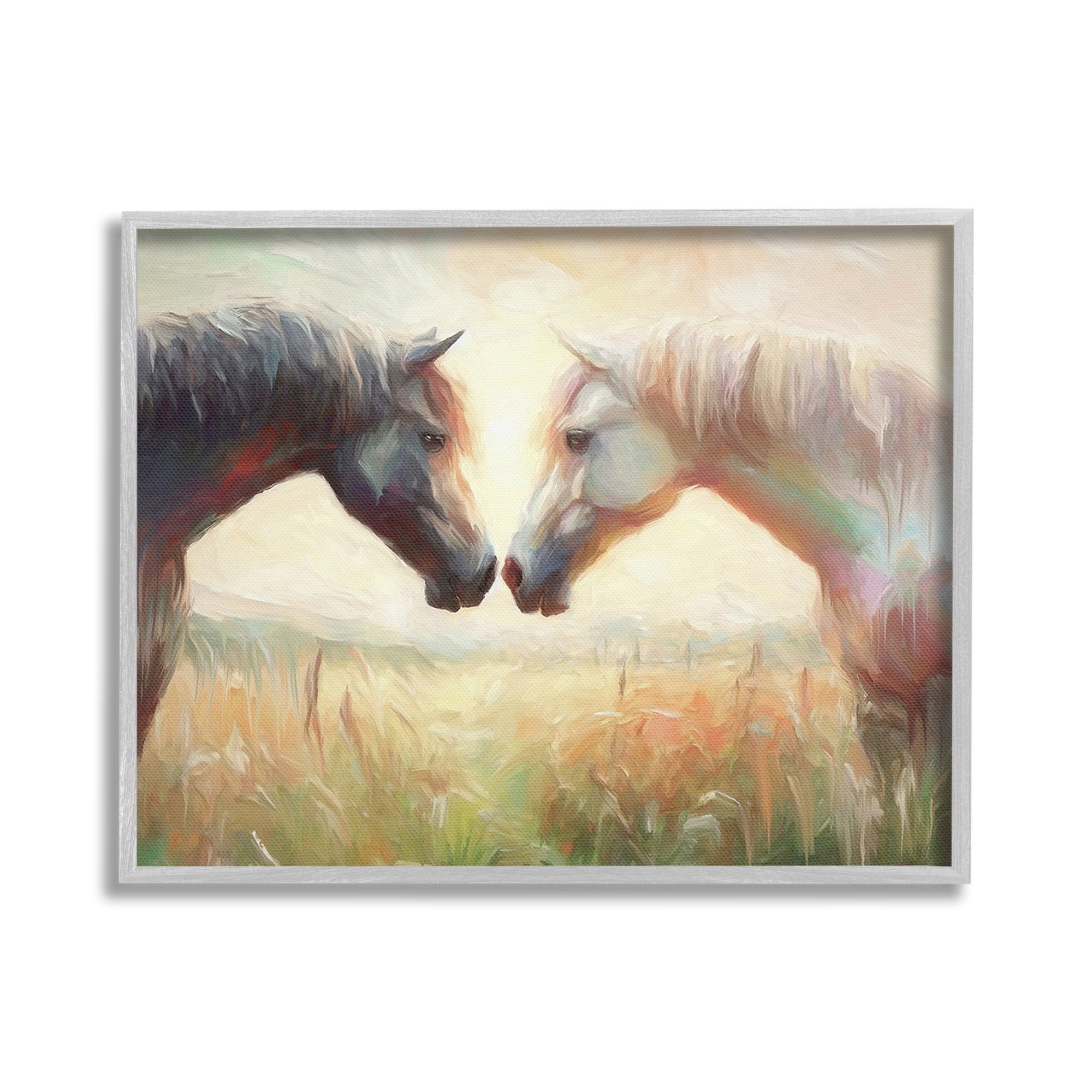 Stupell Industries Sunlit Horse Pair Animals & Insects Painting Gray Framed Art Print Wall Art, 30 x 24