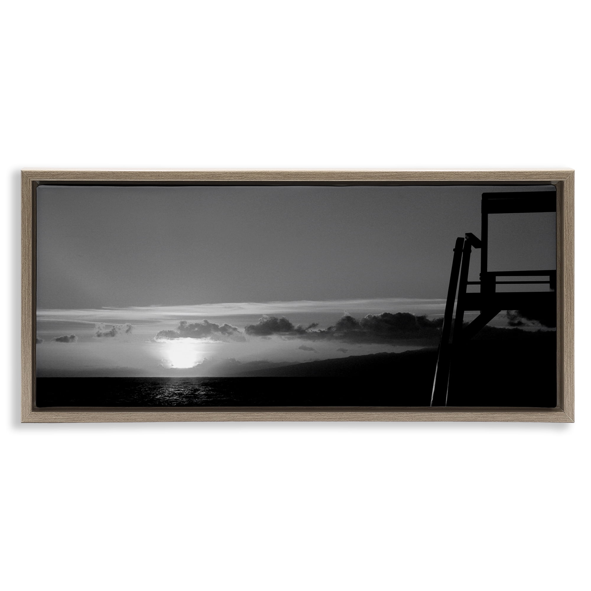 Stupell Industries Sunlit Lifeguard Station Landscape & Nature Photography Brown Floater Framed Canvas Art Print Wall Art, 31 x 14