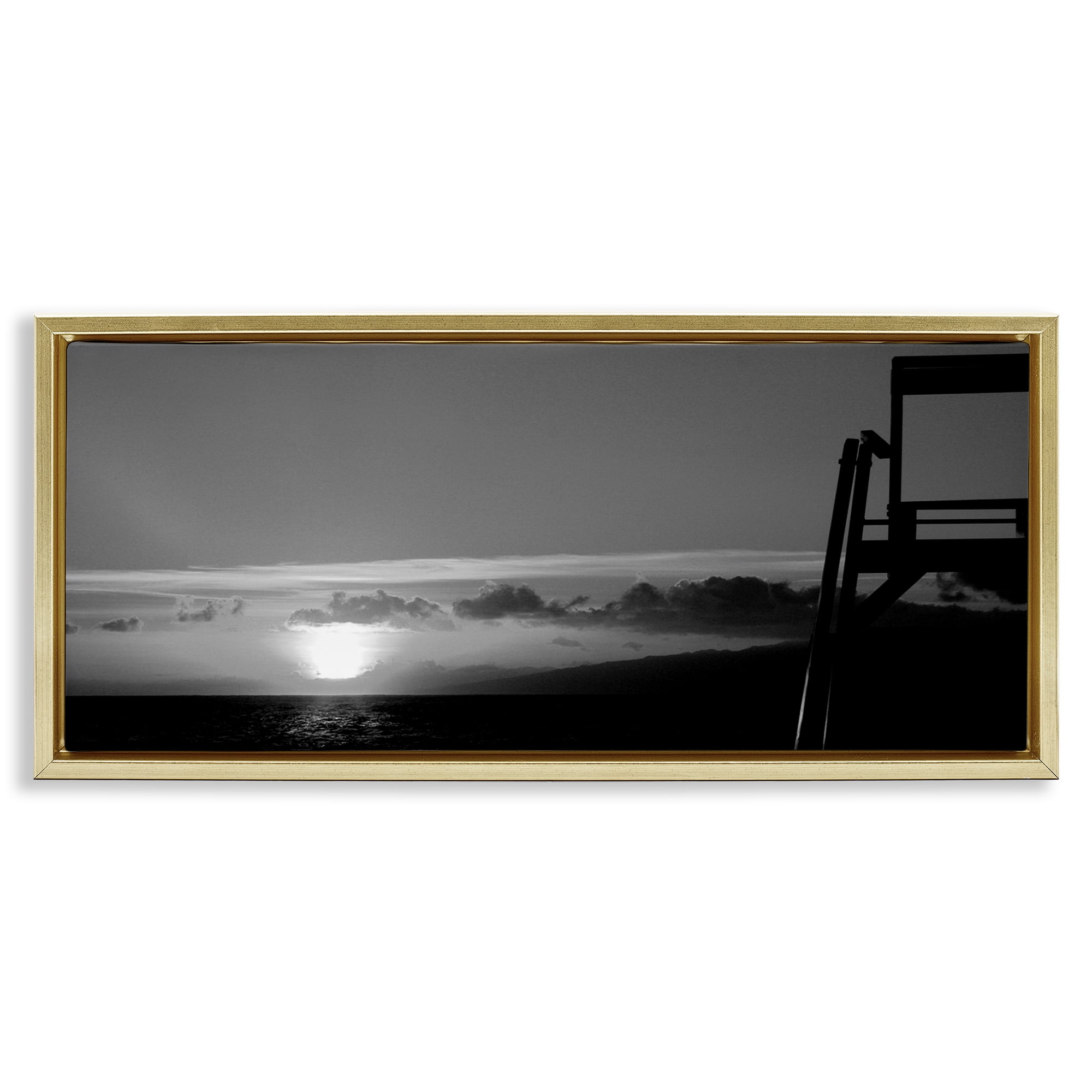 Stupell Industries Sunlit Lifeguard Station Landscape & Nature Photography Gold Floater Framed Canvas Art Print Wall Art, 31 x 14