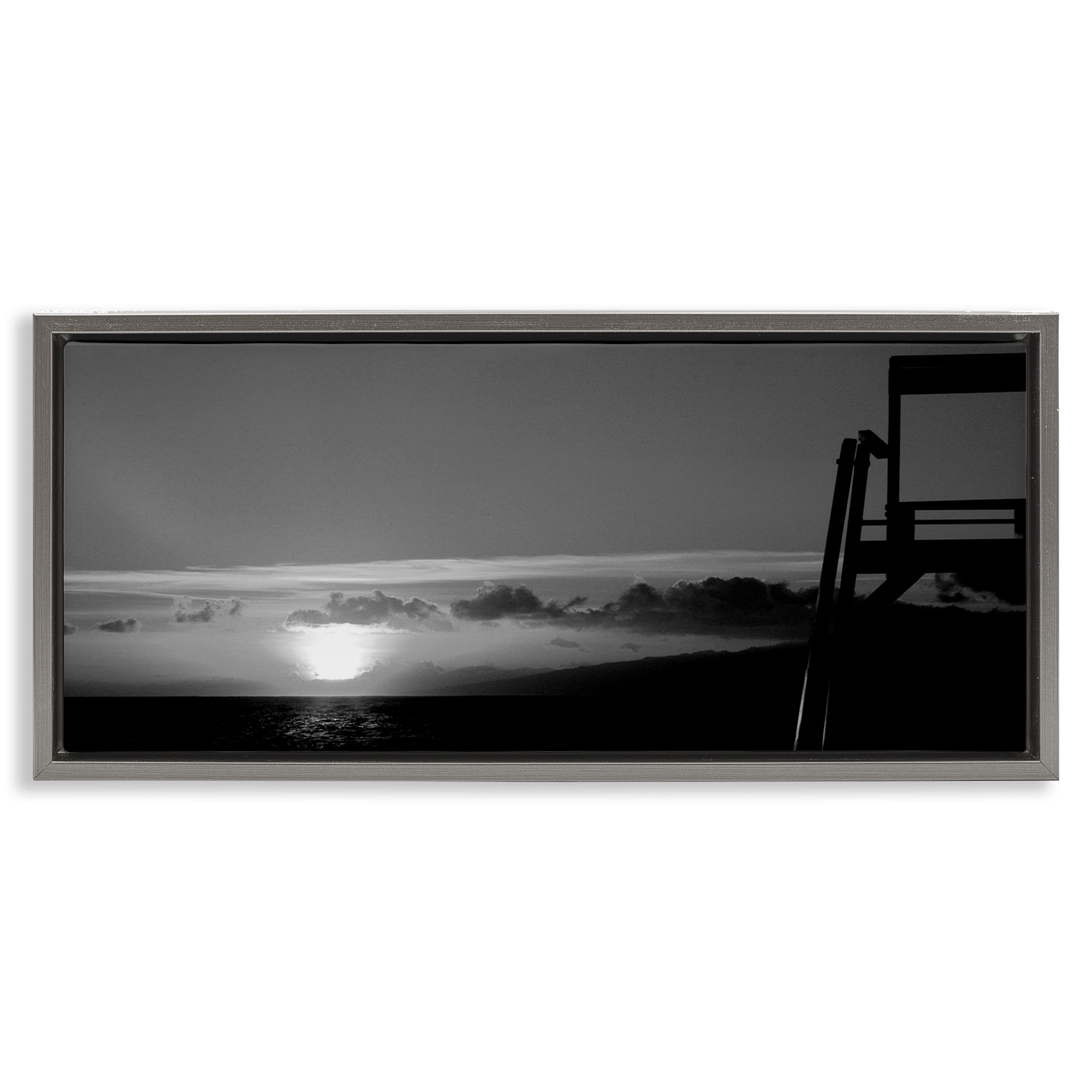 Stupell Industries Sunlit Lifeguard Station Landscape & Nature Photography Gray Floater Framed Canvas Art Print Wall Art, 25 x 11