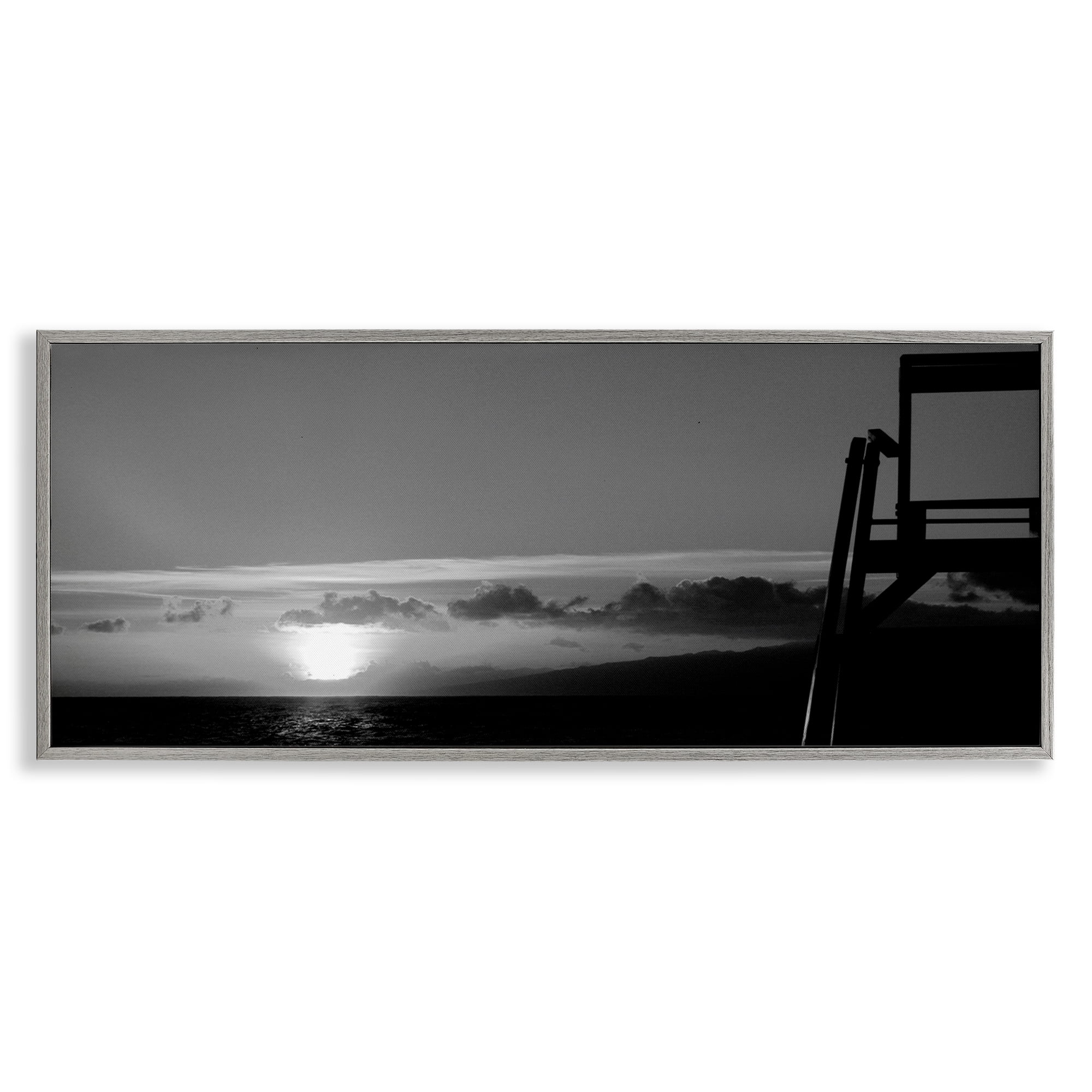 Stupell Industries Sunlit Lifeguard Station Landscape & Nature Photography Gray Framed Art Print Wall Art, 24 x 10