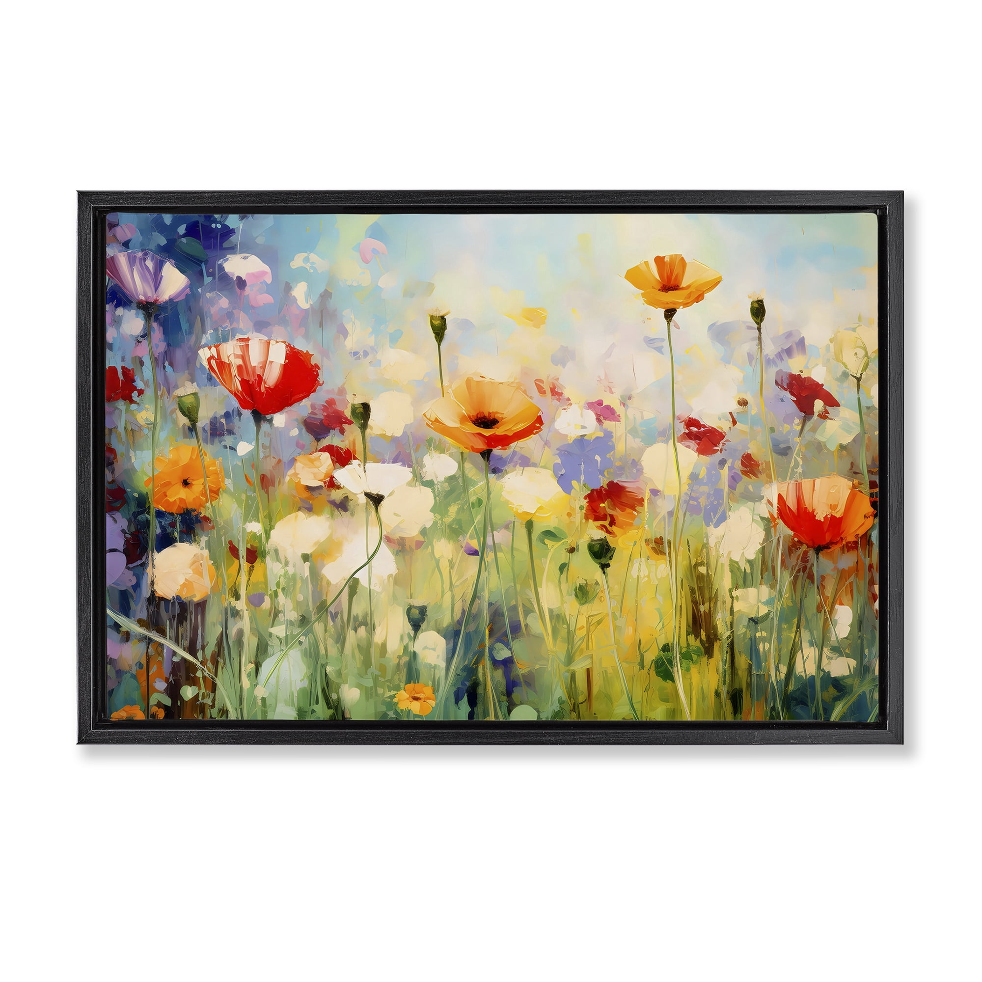 Stupell Industries Sunlit Meadow of Colorful Blooms Black Framed Floater Canvas Wall Art, design by Creative Studio
