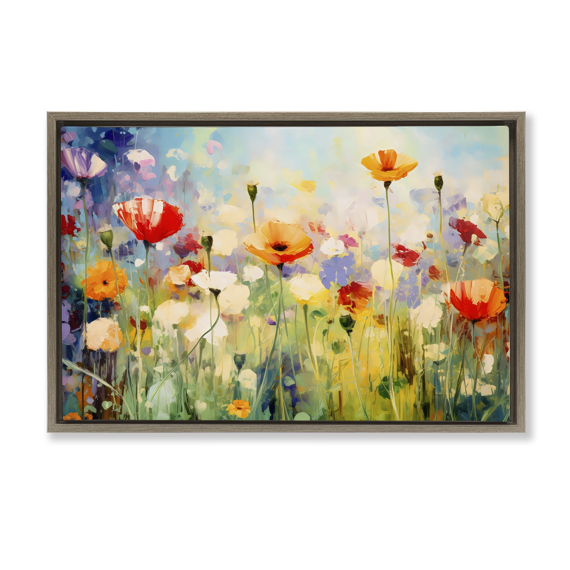 Stupell Industries Sunlit Meadow of Colorful Blooms Brown Framed Floater Canvas Wall Art, design by Creative Studio