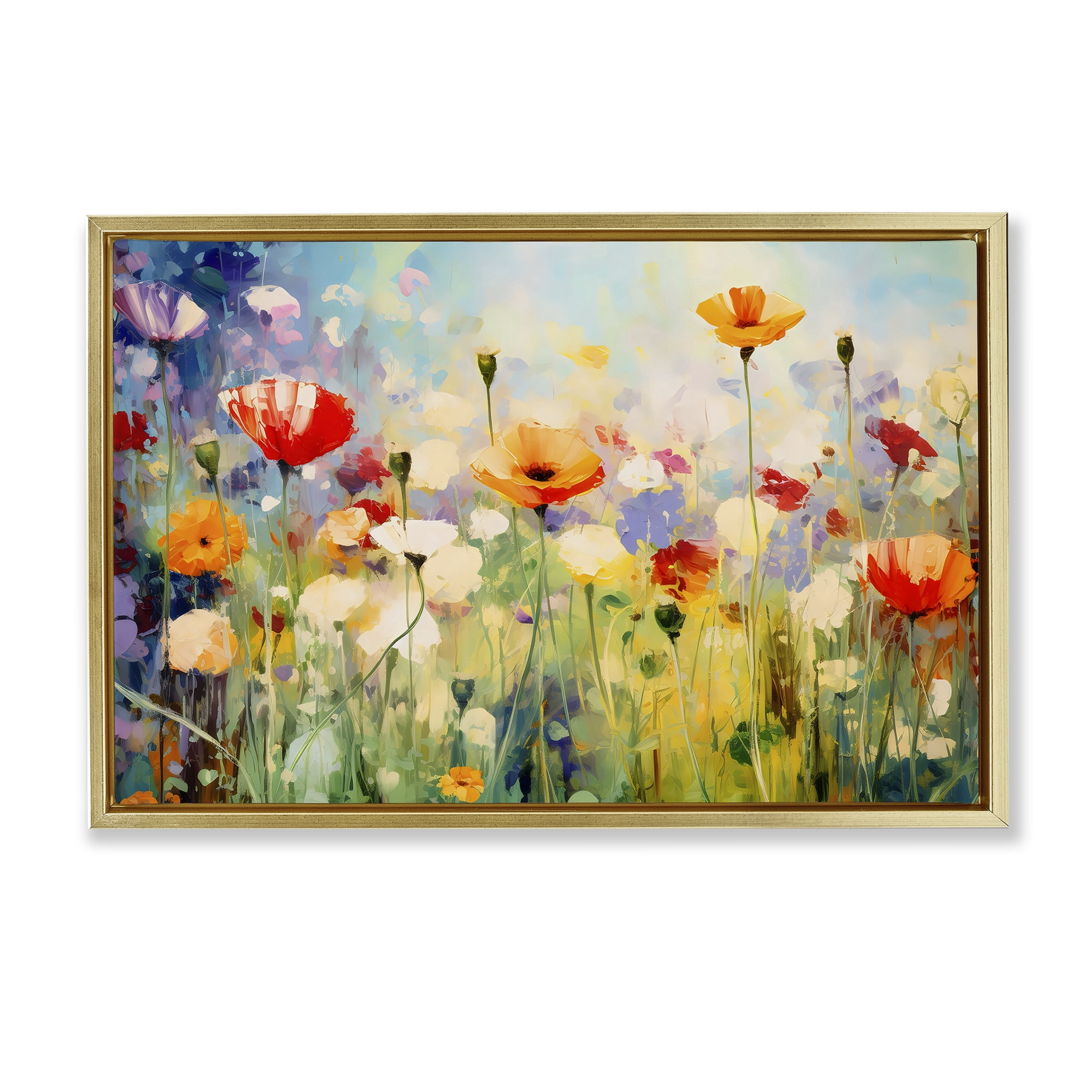 Stupell Industries Sunlit Meadow of Colorful Blooms Gold Framed Floater Canvas Wall Art, design by Creative Studio