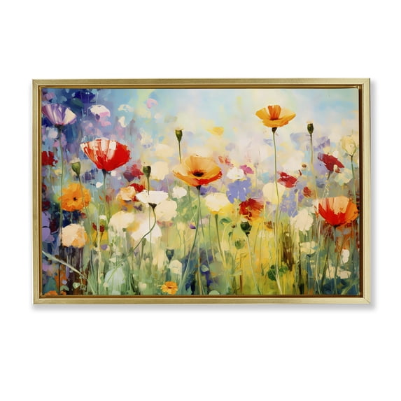 Stupell Industries Coastal Sunlit Meadow of Colorful Blooms Gold Floating Frame Canvas Art, 31 x 21, by Creative Studio