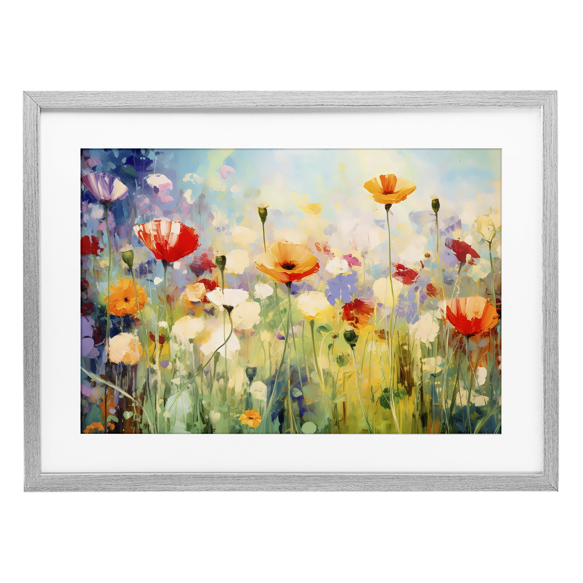 Stupell Industries Sunlit Meadow of Colorful Blooms Gray Framed Print Under Glass, design by Creative Studio
