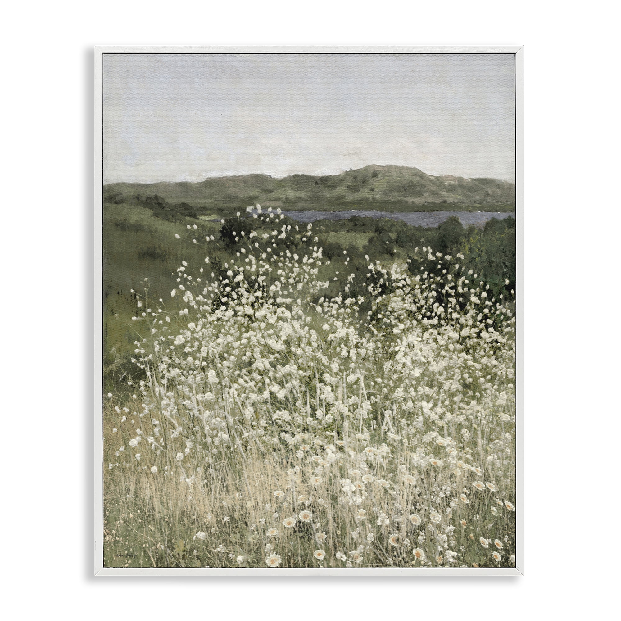 Stupell Industries Sunlit Meadow of White Daisies White Framed Giclee Art, design by Amber Sterling