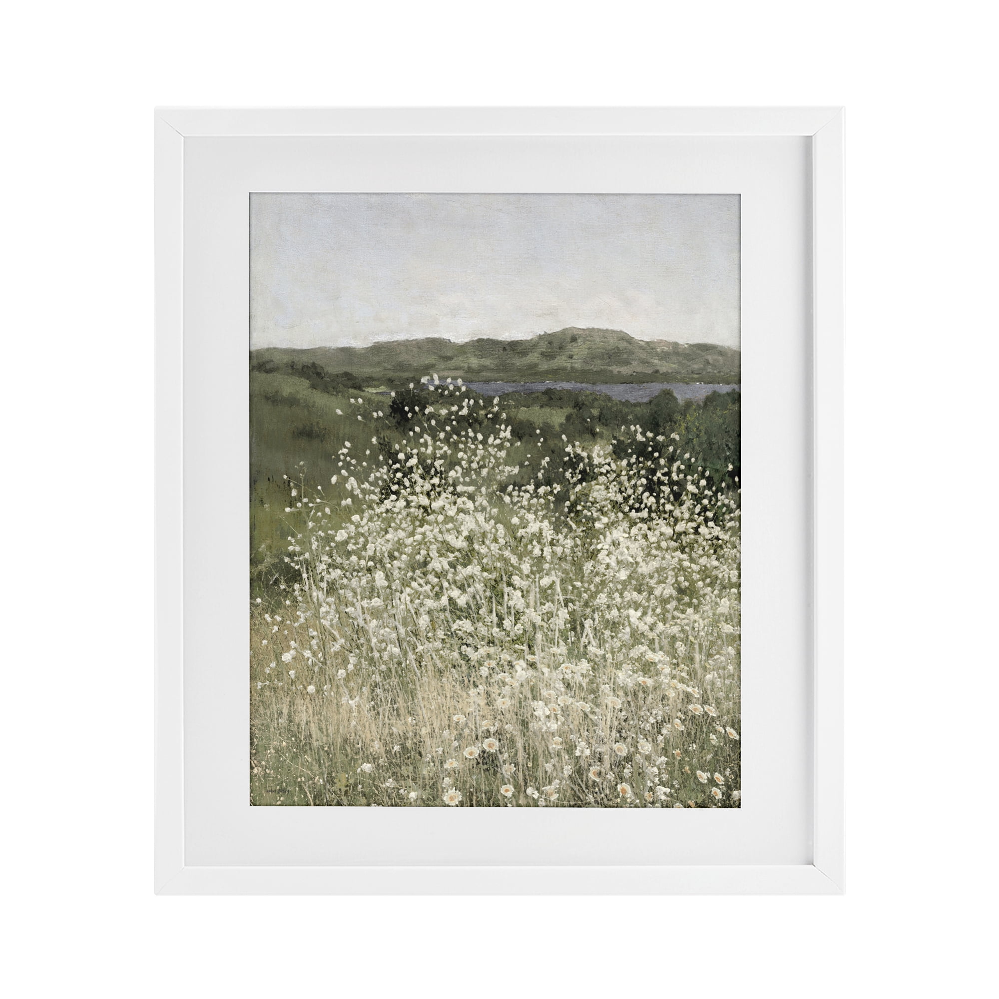 Stupell Industries Sunlit Meadow of White Daisies White Framed Print Under Glass, design by Amber Sterling