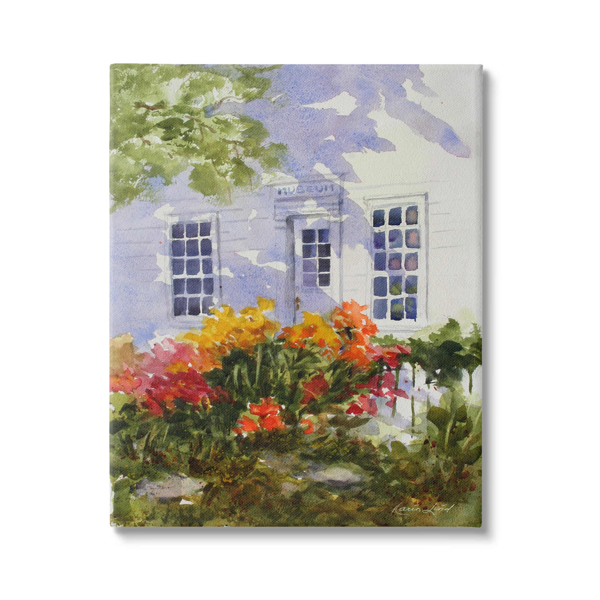 Stupell Industries Sunlit Museum Building Vivid Summer Garden Blooms Painting Gallery Wrapped Canvas Print Wall Art, Design by Karin Lind