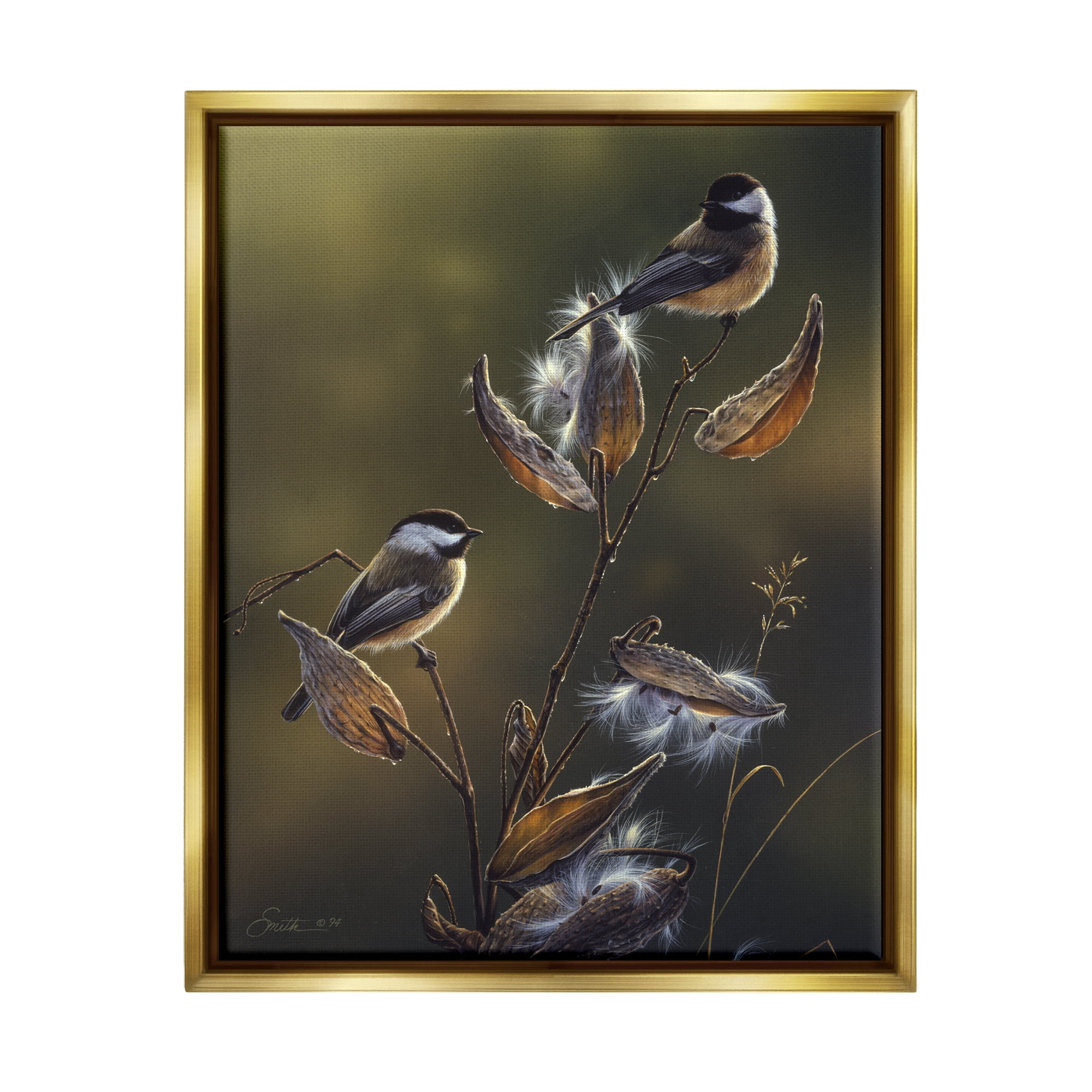 Stupell Industries Sunlit Nature Birds Perched Animals & Insects Painting Gold Floater Framed Art Print Wall Art