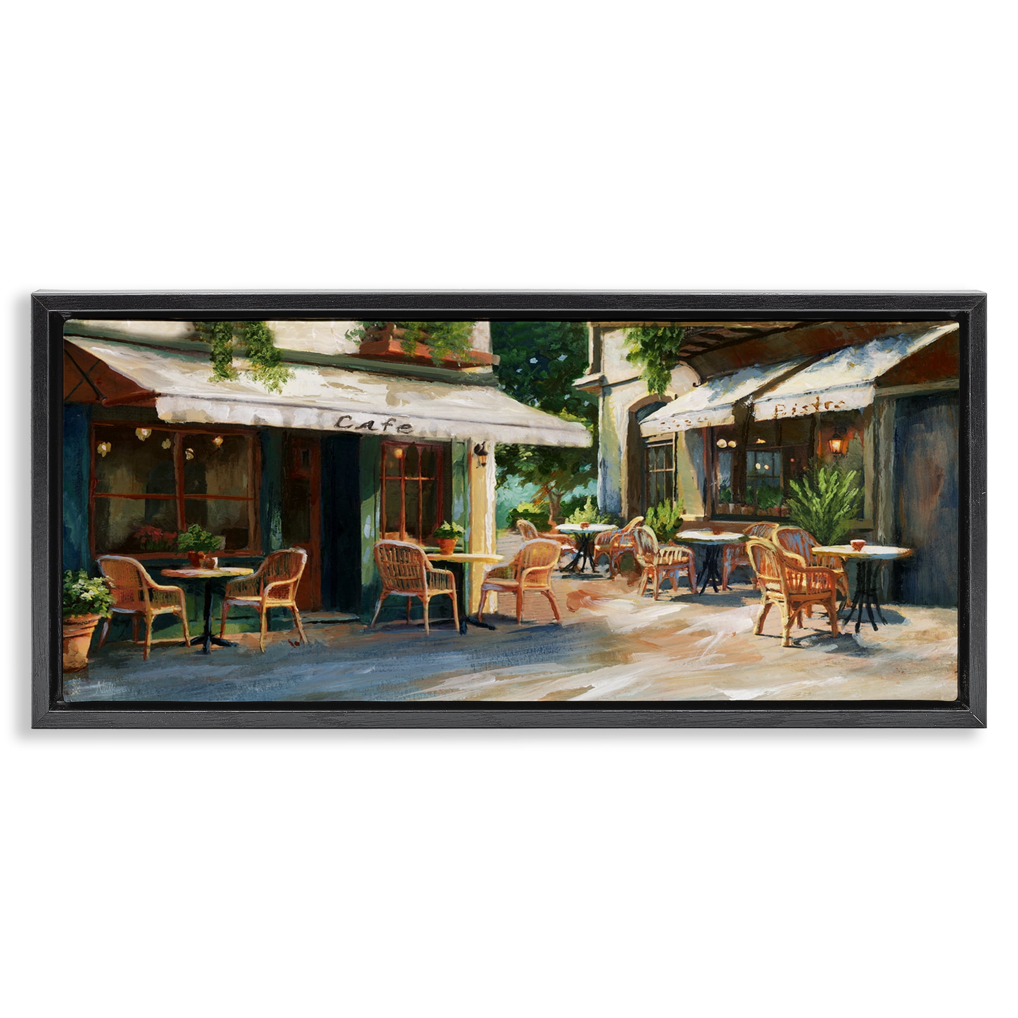 Stupell Industries Sunlit Outdoor Parisian Cafe Black Framed Floater Canvas Wall Art, design by Nan