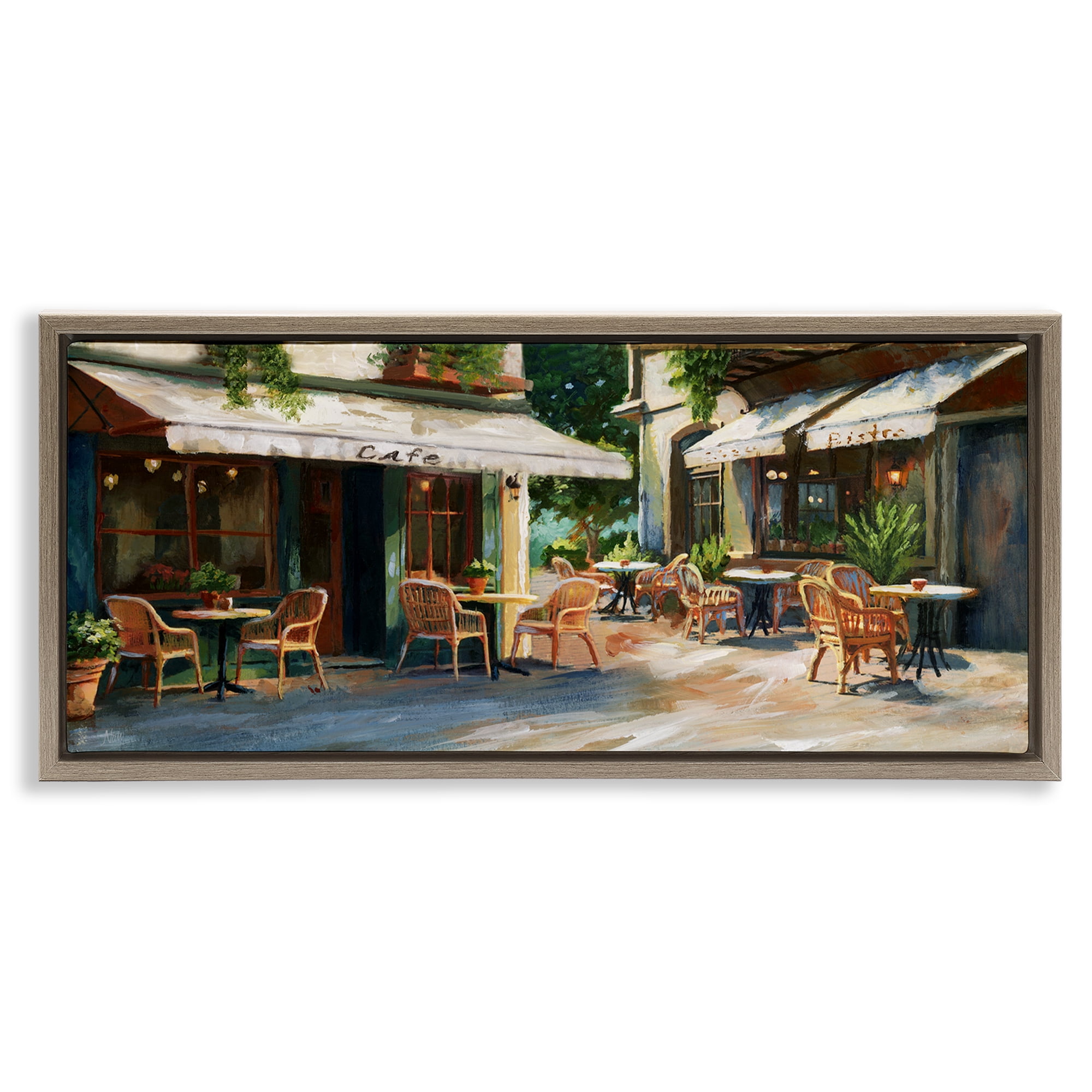 Stupell Industries Sunlit Outdoor Parisian Cafe Brown Framed Floater Canvas Wall Art, design by Nan