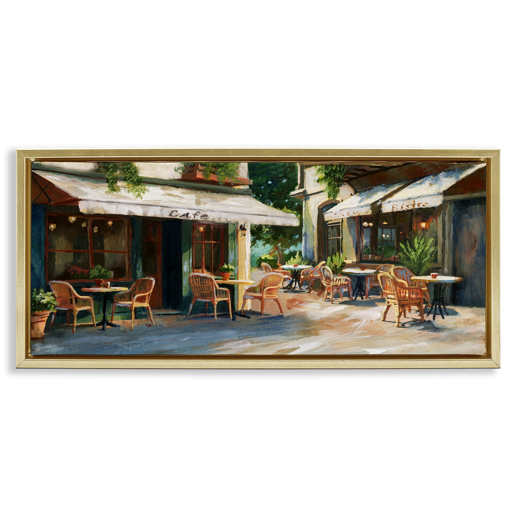 Stupell Industries Sunlit Outdoor Parisian Cafe Gold Framed Floater Canvas Wall Art, design by Nan