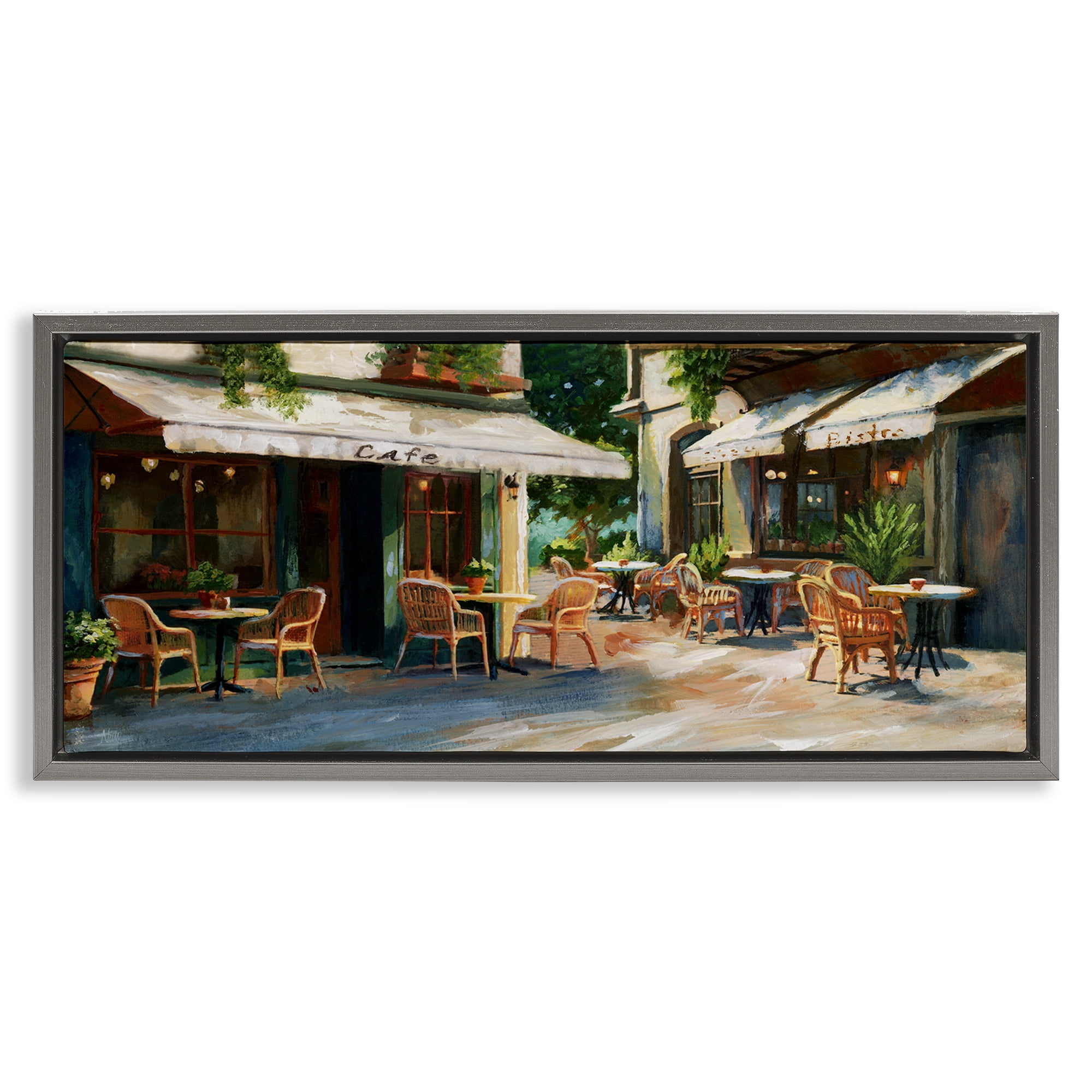 Stupell Industries Sunlit Outdoor Parisian Cafe Gray Framed Floater Canvas Wall Art, design by Nan