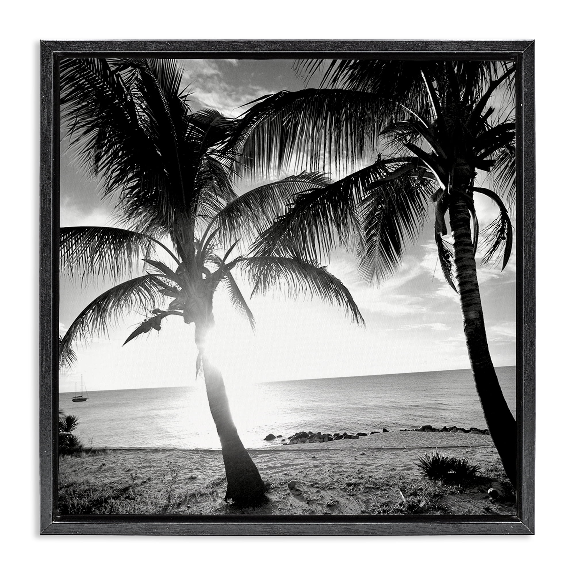 Stupell Industries Sunlit Palm Silhouettes Coastal Photography Black Floater Framed Canvas Art Print Wall Art, 25 x 25