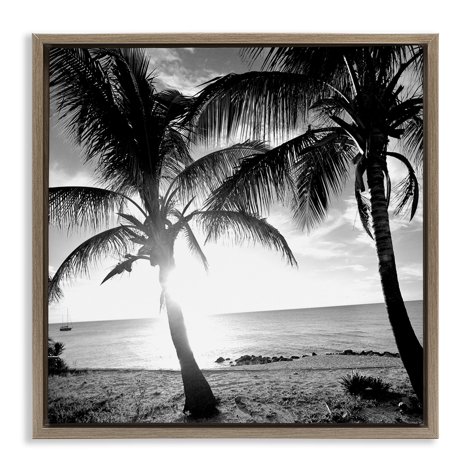 Stupell Industries Sunlit Palm Silhouettes Coastal Photography Brown Floater Framed Canvas Art Print Wall Art, 25 x 25