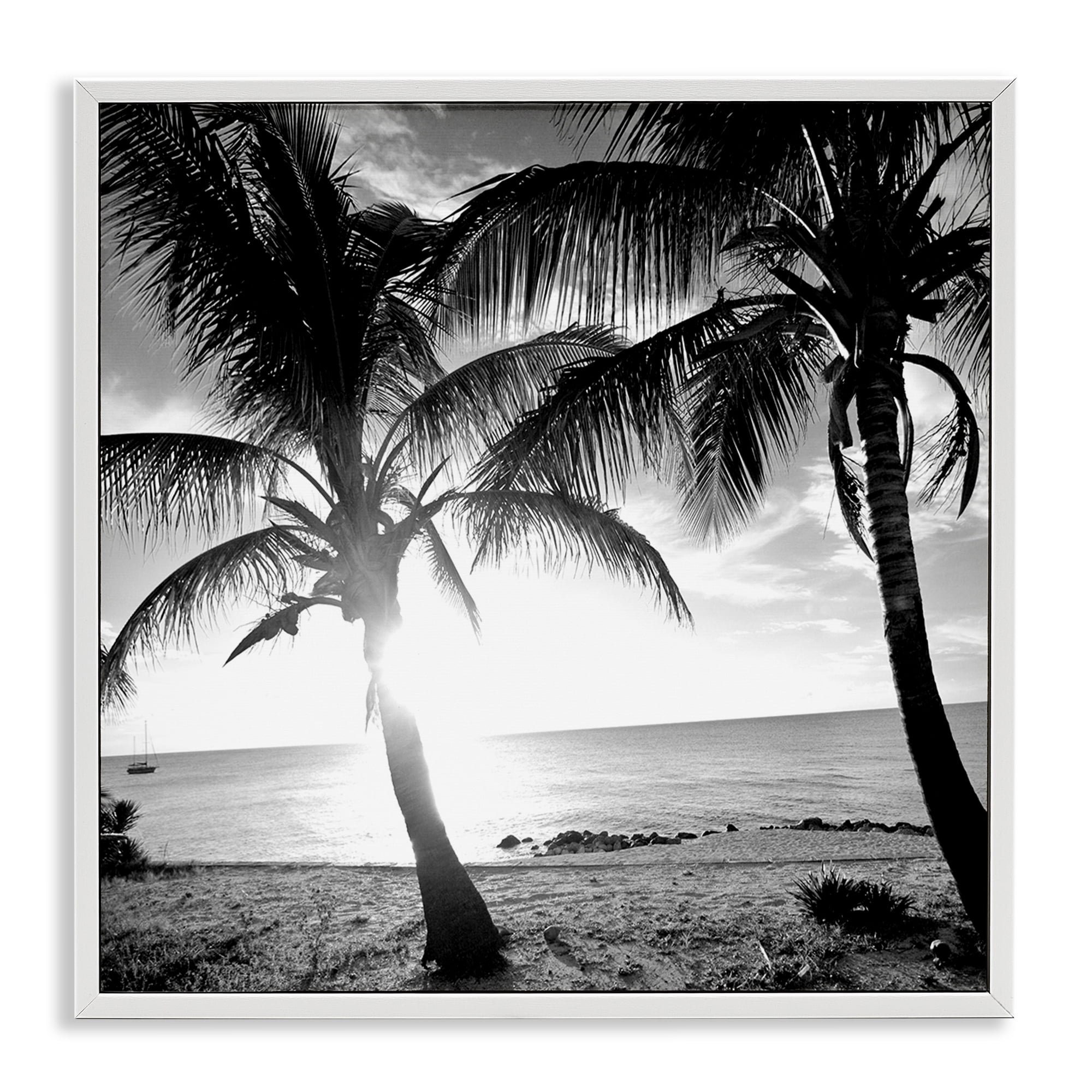 Stupell Industries Sunlit Palm Silhouettes Coastal Photography White Framed Art Print Wall Art, 17 x 17