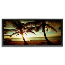 Stupell Industries Sunlit Palm Trees Coastal Photography Black Floater Framed Canvas Art Print Wall Art, 25 x 11