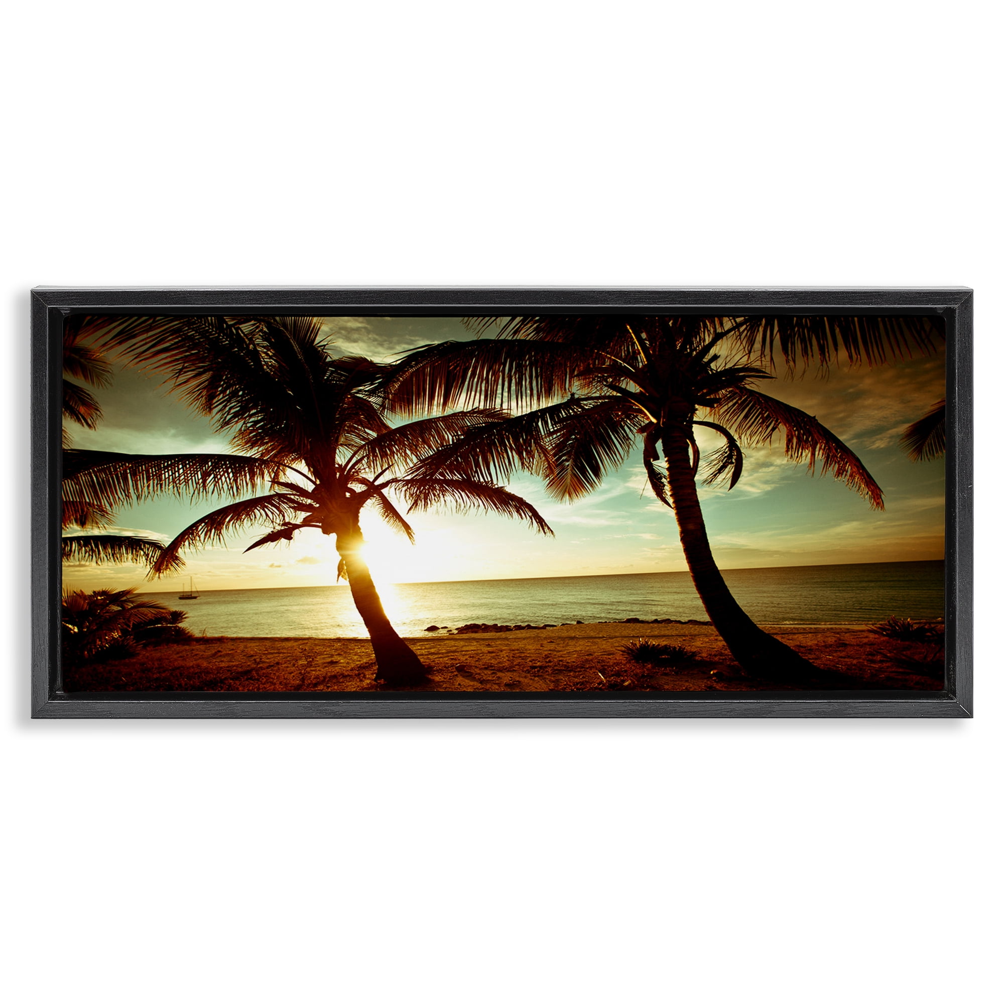 Stupell Industries Sunlit Palm Trees Coastal Photography Black Floater Framed Canvas Art Print Wall Art, 31 x 14