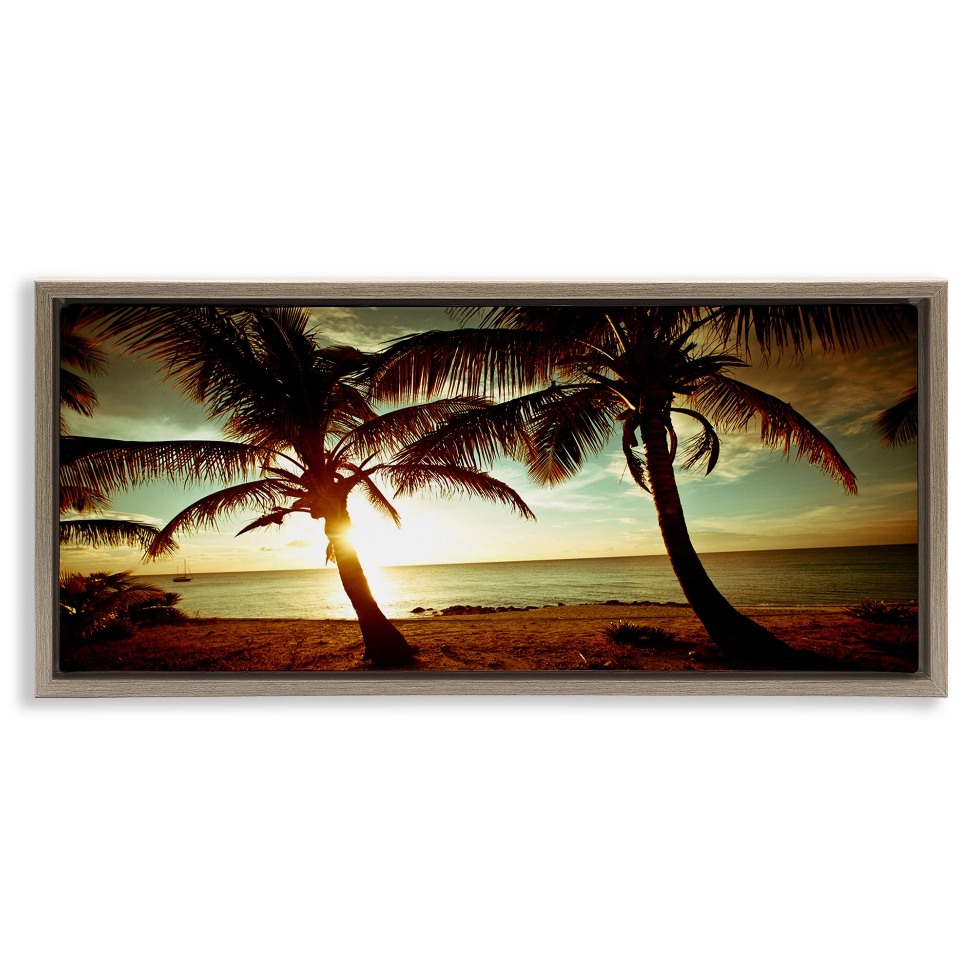 Stupell Industries Sunlit Palm Trees Coastal Photography Brown Floater Framed Canvas Art Print Wall Art, 25 x 11