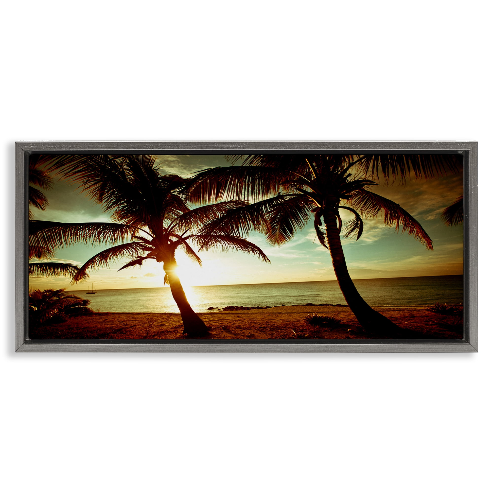 Stupell Industries Sunlit Palm Trees Coastal Photography Gray Floater Framed Canvas Art Print Wall Art, 31 x 14