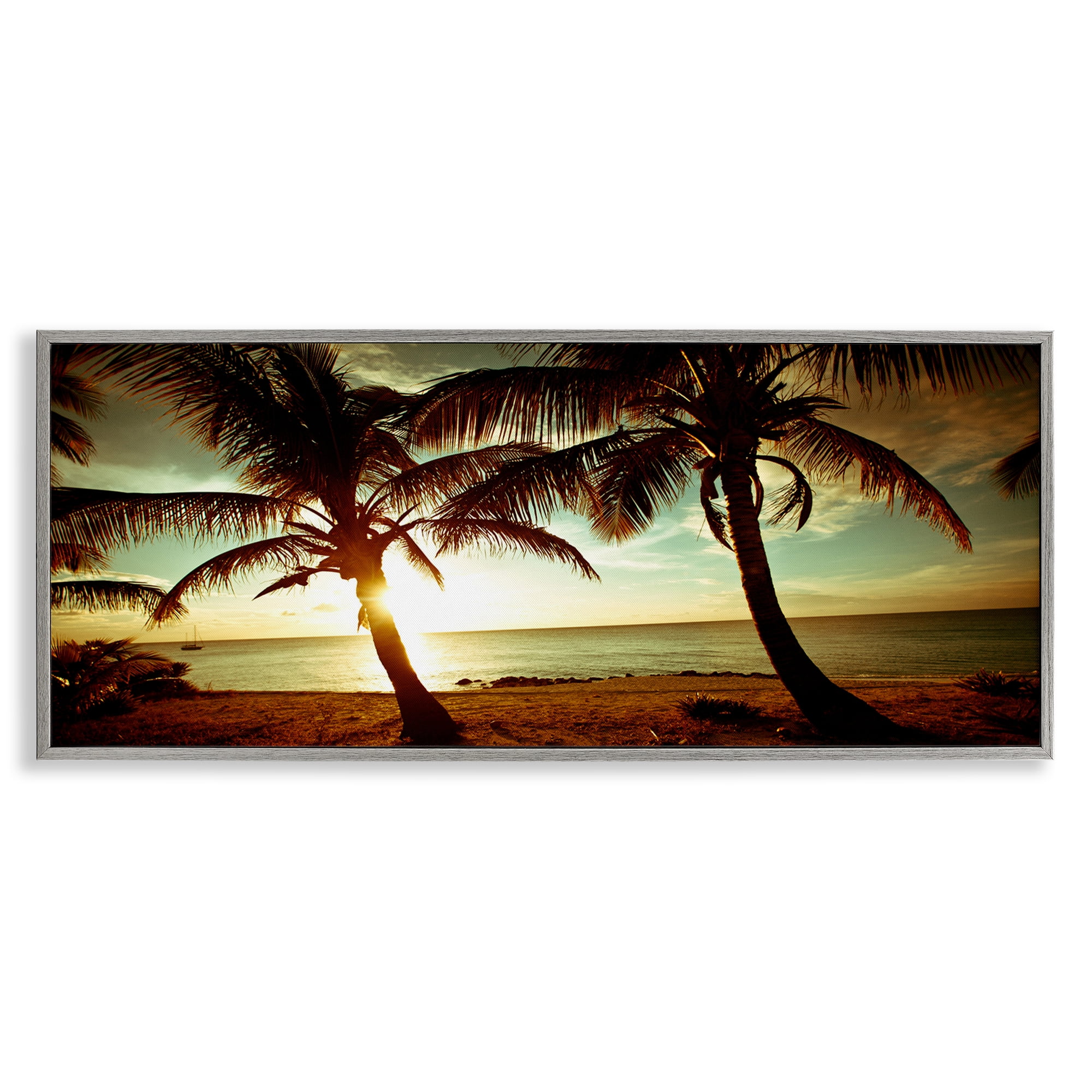 Stupell Industries Sunlit Palm Trees Coastal Photography Gray Framed Art Print Wall Art, 30 x 13