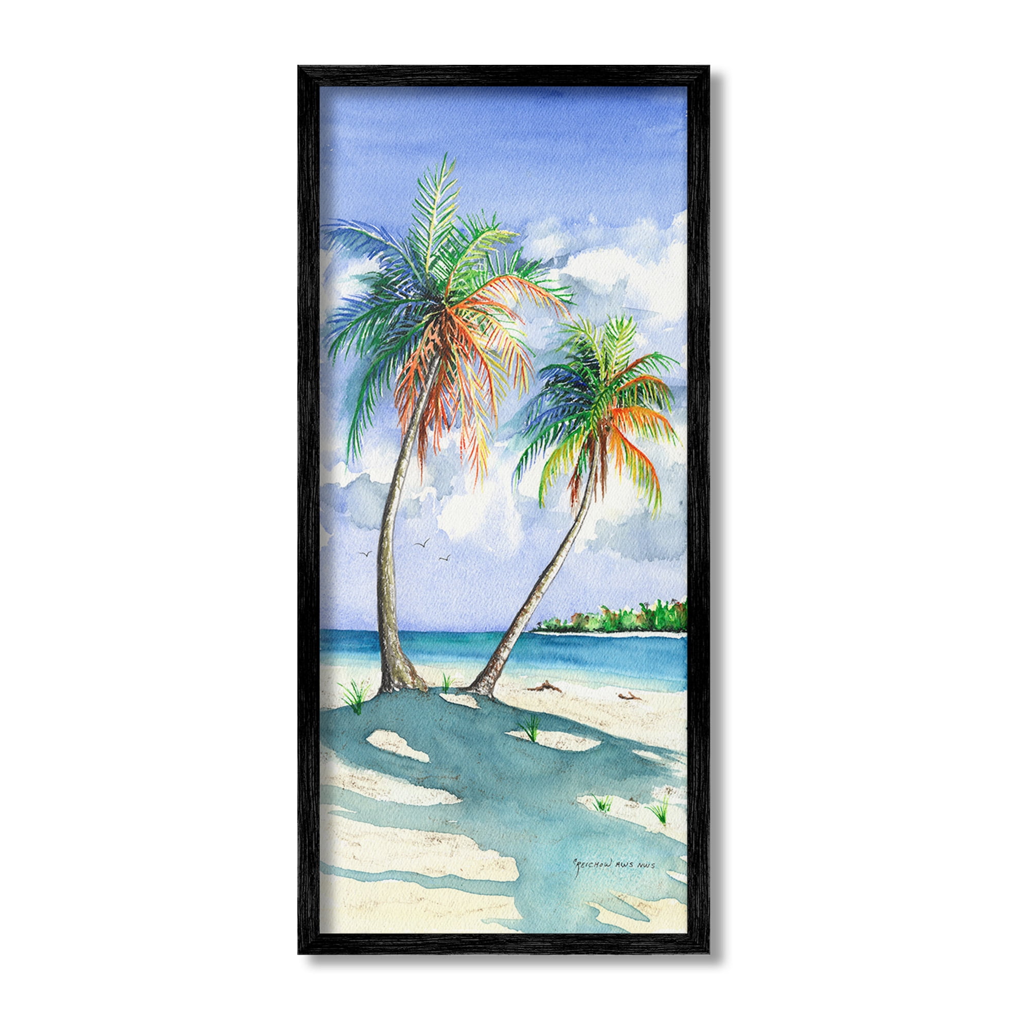 Sunlit Palm Trees Coastal Framed Wood Artwork, 10 x 24