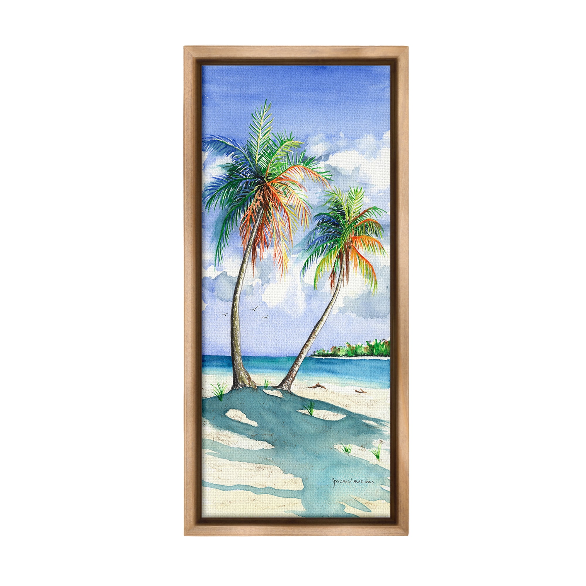 Stupell Industries Sunlit Palm Trees Landscape Painting Brown Floater Framed Canvas Art Print Wall Art, 11 x 25