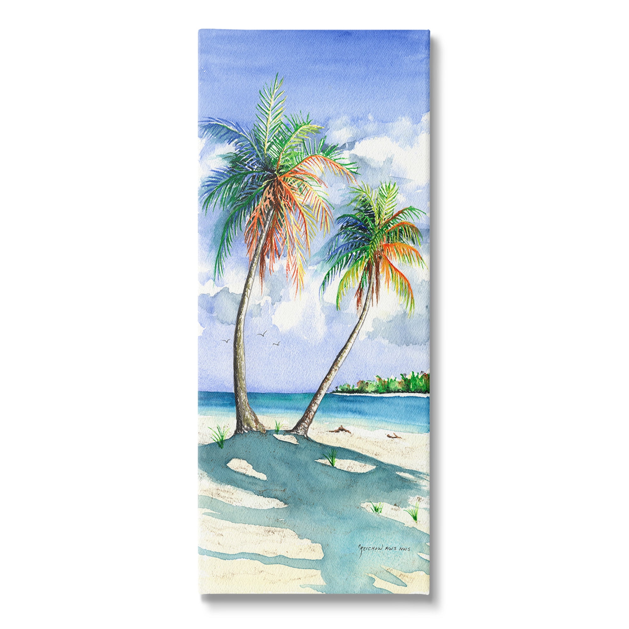 Stupell Industries Sunlit Palm Trees Landscape Painting Gallery Wrapped Canvas Art Print Wall Art, 13 x 30