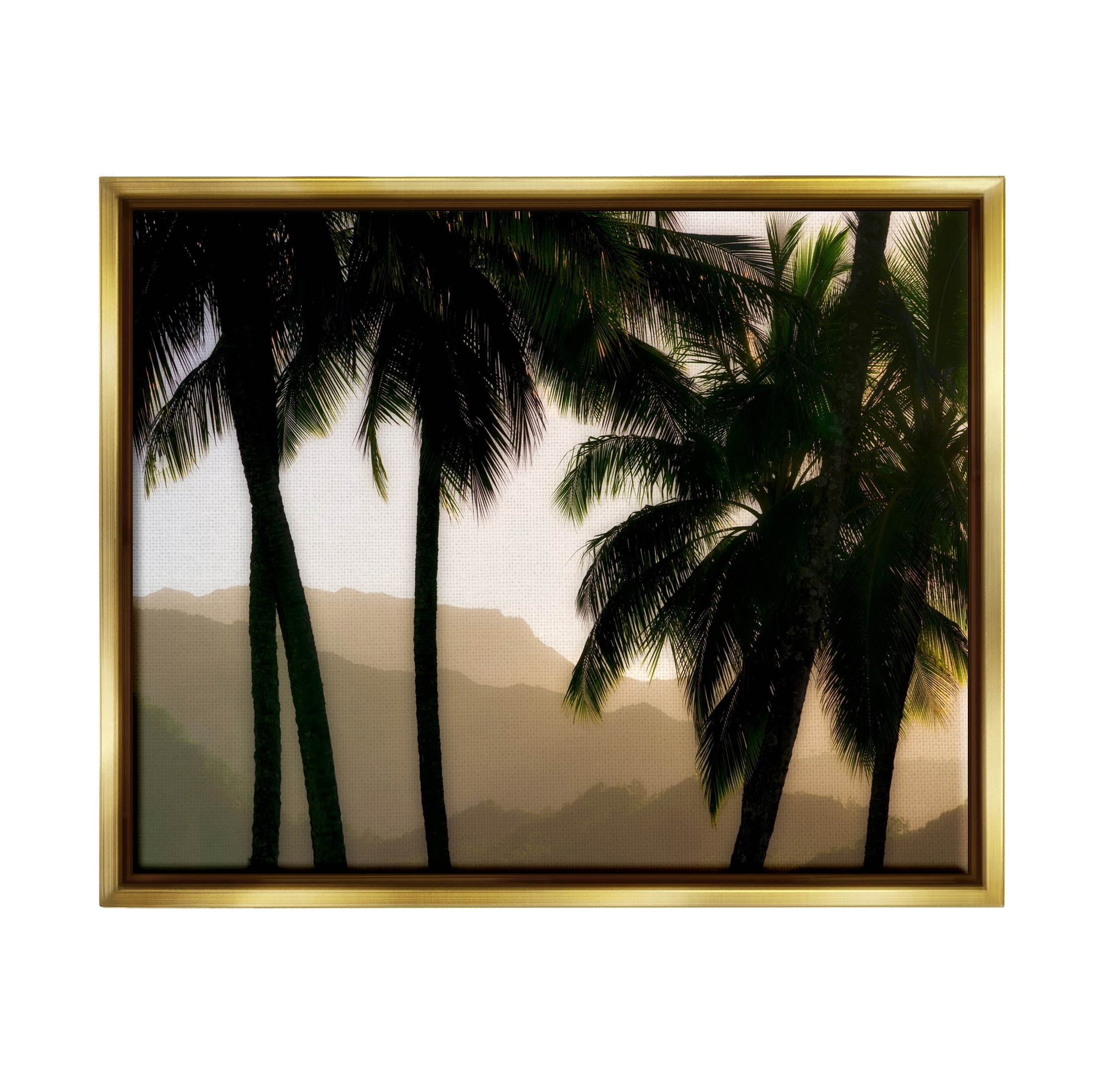 Stupell Industries Sunlit Palm Trees Mountain Peaks Photograph Metallic Gold Floating Framed Canvas Print Wall Art, Design by Dennis Frates