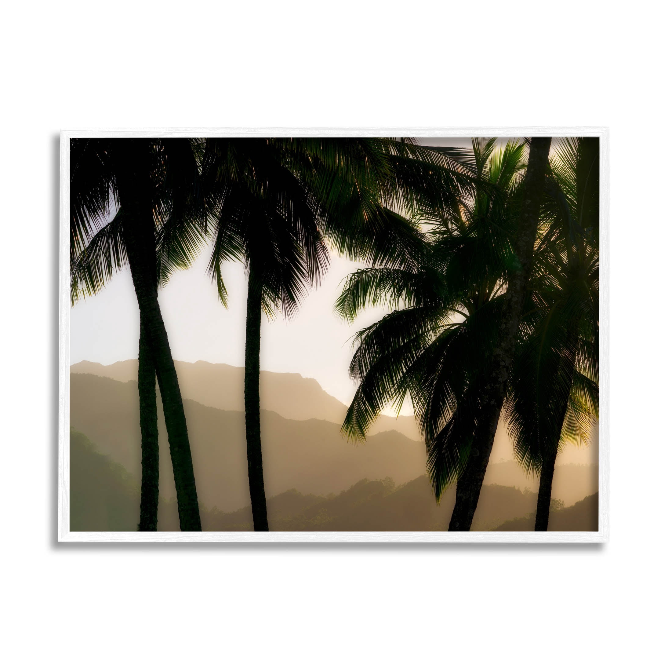 Stupell Industries Sunlit Palm Trees Mountain Peaks Photograph White Framed Art Print Wall Art, Design by Dennis Frates