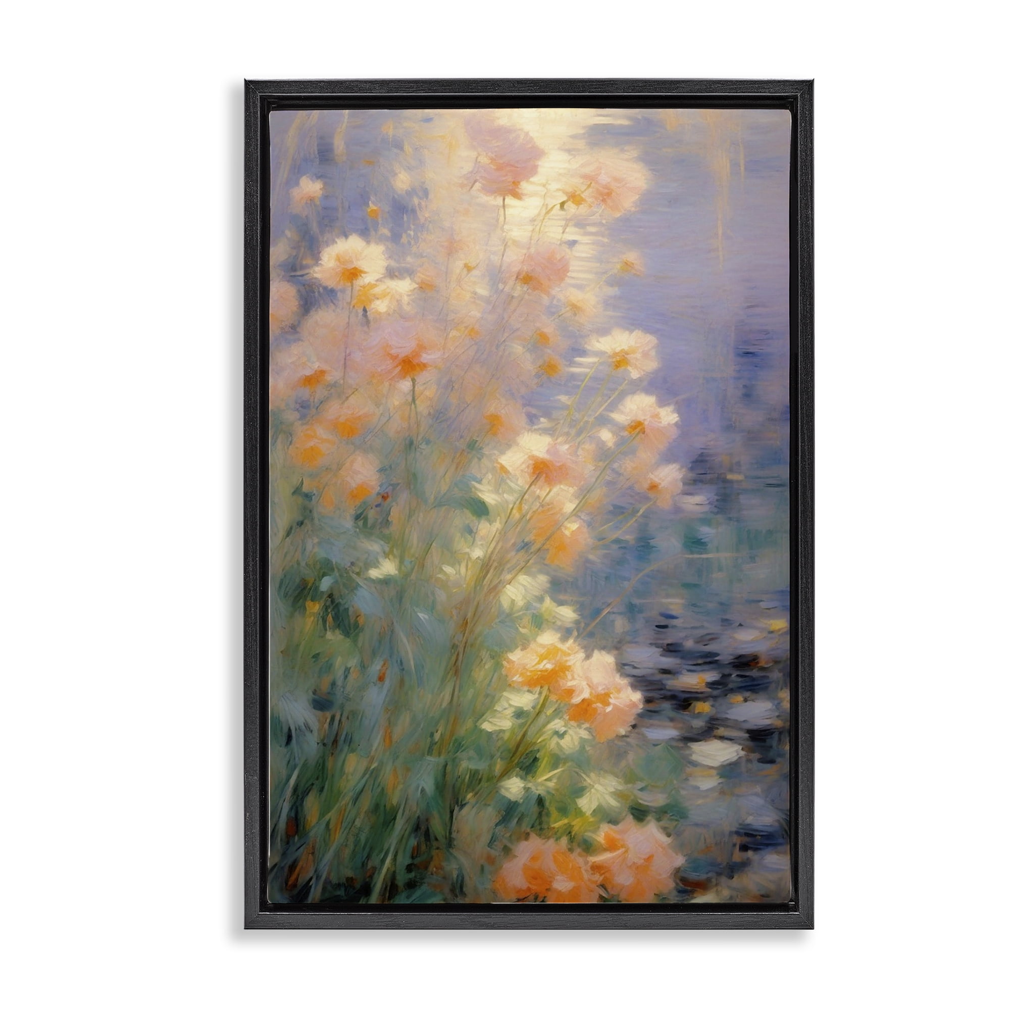 Stupell Industries Sunlit Pastel Blossoms Impression Black Framed Floater Canvas Wall Art, design by Angie Hawke