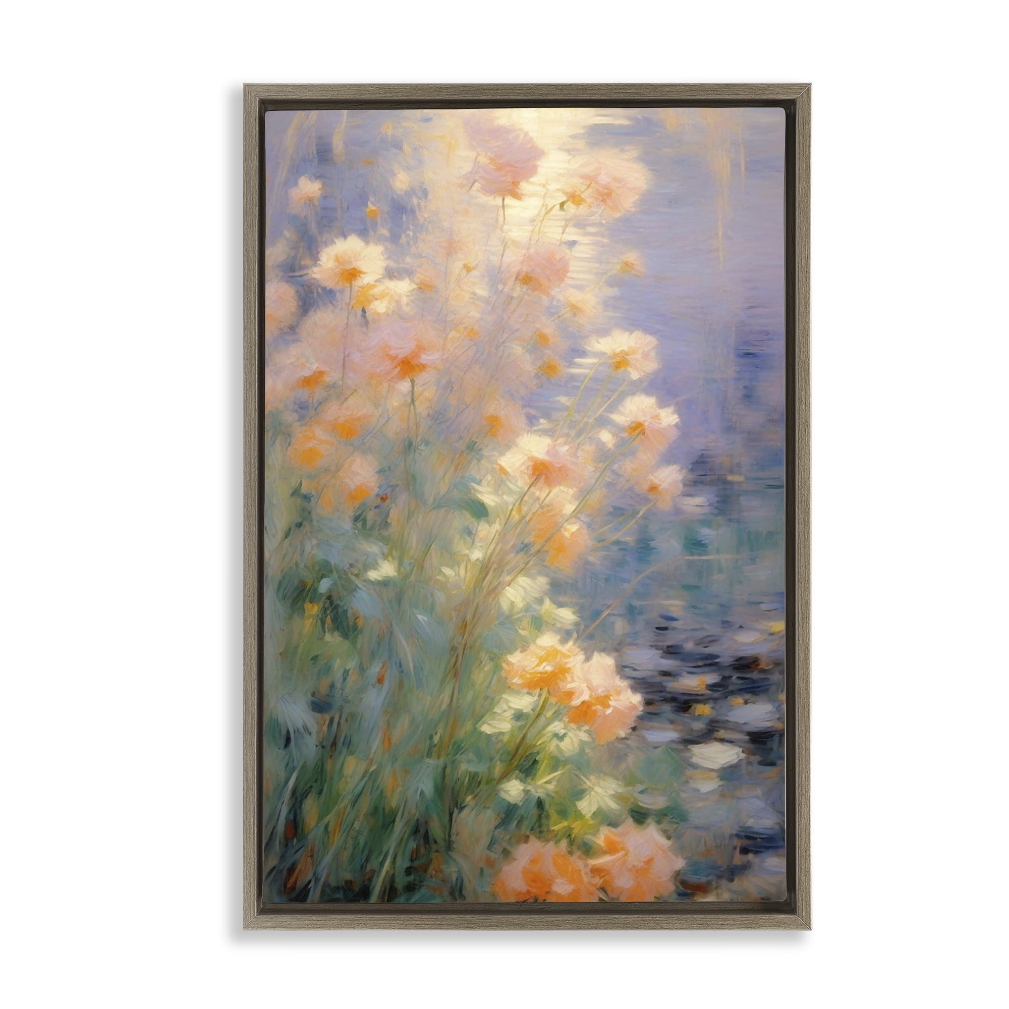 Stupell Industries Sunlit Pastel Blossoms Impression Brown Framed Floater Canvas Wall Art, design by Angie Hawke
