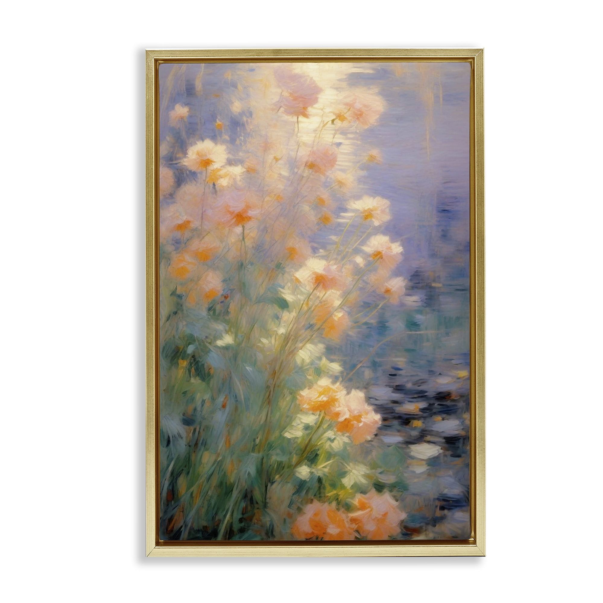 Stupell Industries Sunlit Pastel Blossoms Impression Gold Framed Floater Canvas Wall Art, design by Angie Hawke
