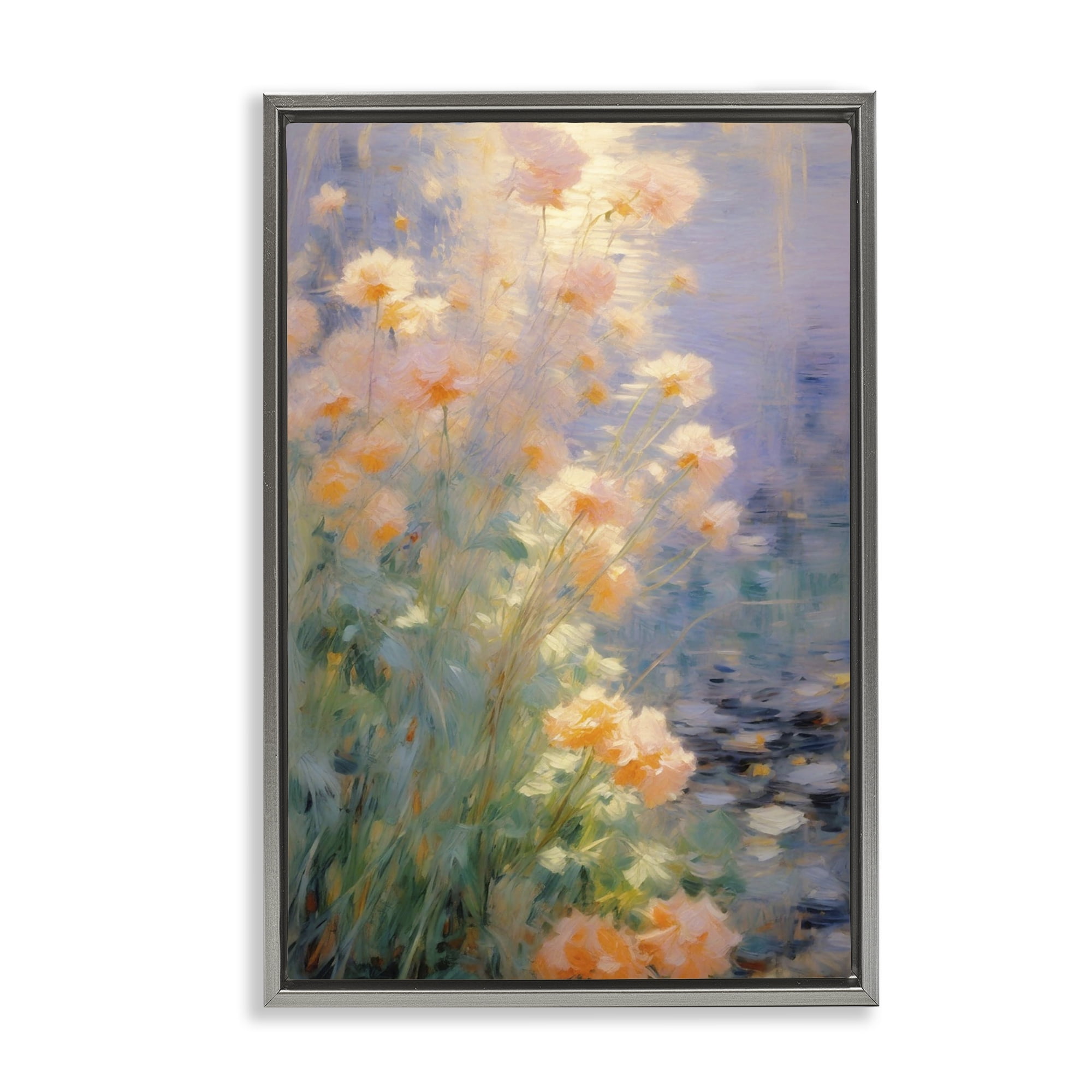 Stupell Industries Sunlit Pastel Blossoms Impression Gray Framed Floater Canvas Wall Art, design by Angie Hawke