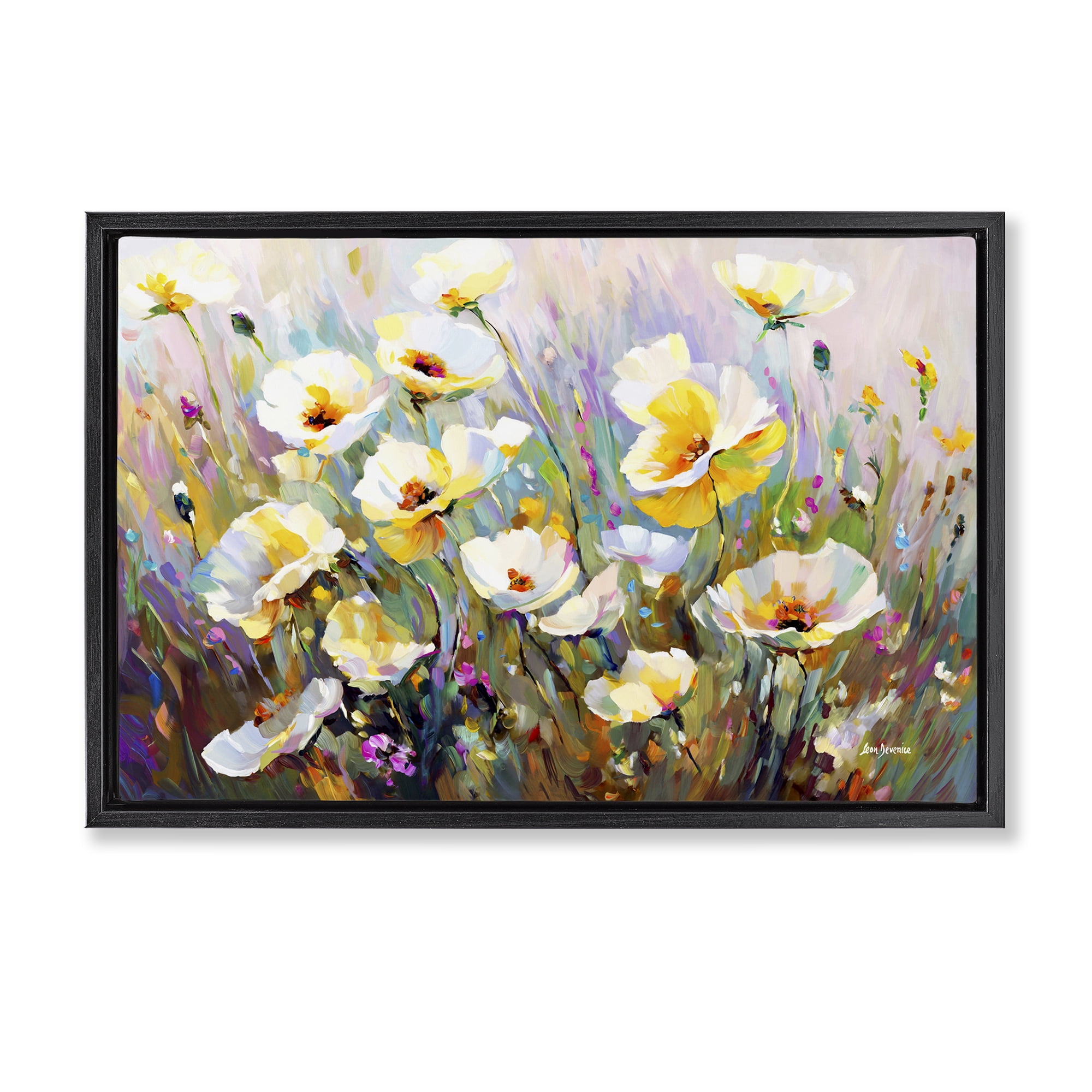 Stupell Industries Sunlit Petals Embrace Botanical & Floral Painting Black Floater Framed Art Print Wall Art, 25 x 17