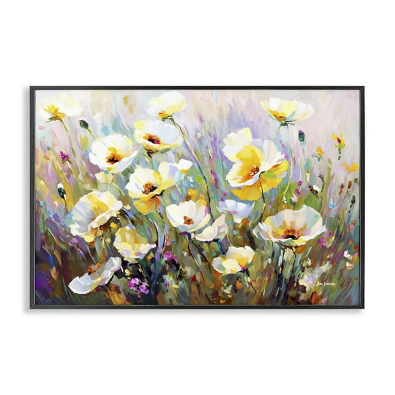 Stupell Industries Sunlit Petals Embrace Botanical & Floral Painting Black Framed Art Print Wall Art, 18 x 12