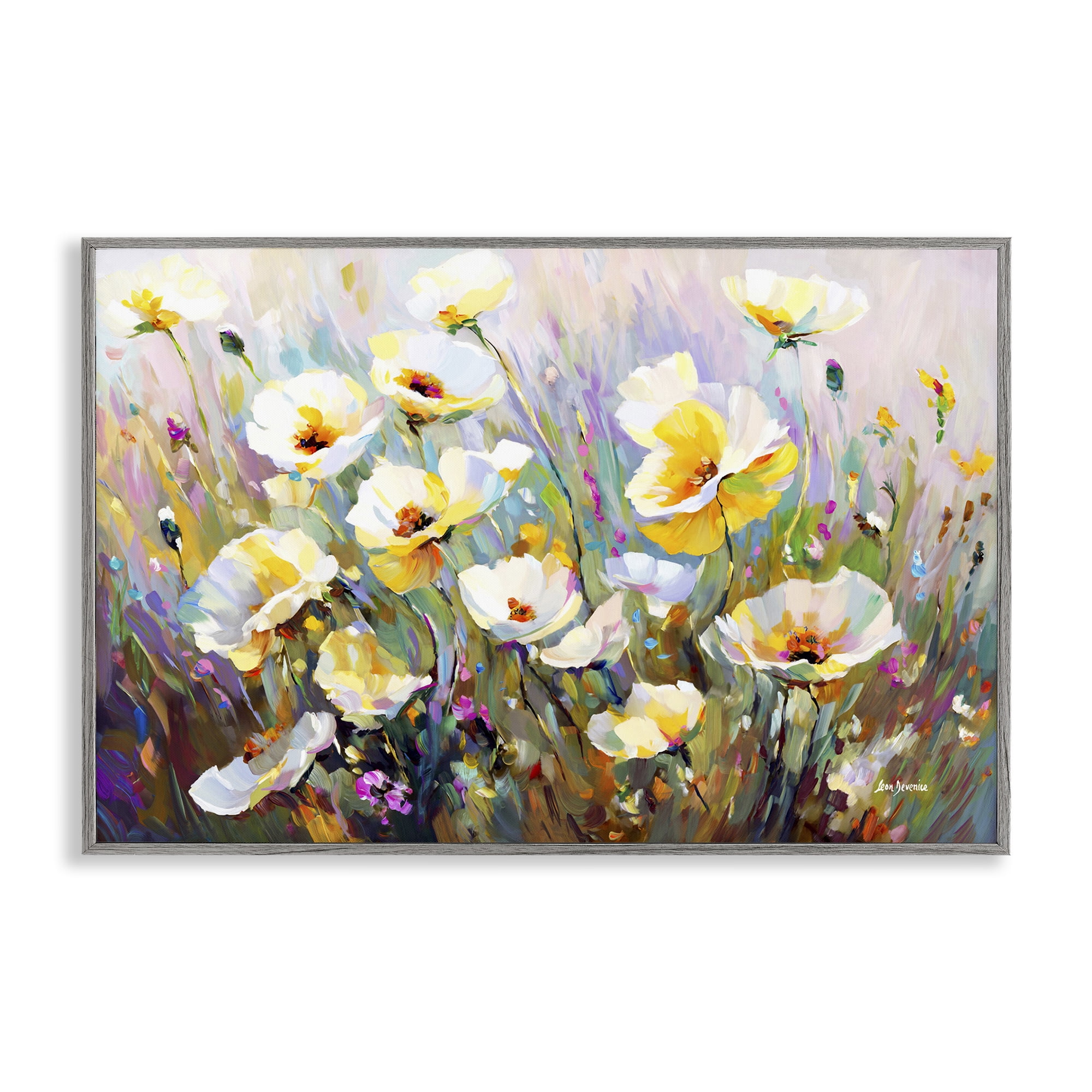 Stupell Industries Sunlit Petals Embrace Botanical & Floral Painting Gray Framed Art Print Wall Art, 24 x 16