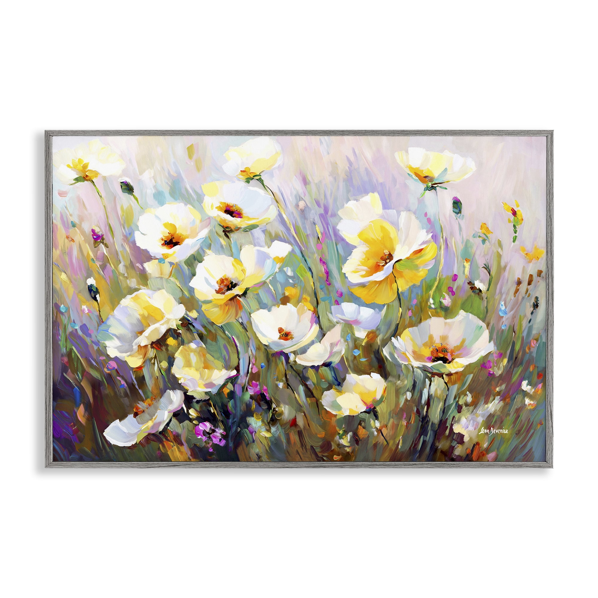 Stupell Industries Sunlit Petals Embrace Botanical & Floral Painting Gray Framed Art Print Wall Art, 30 x 20
