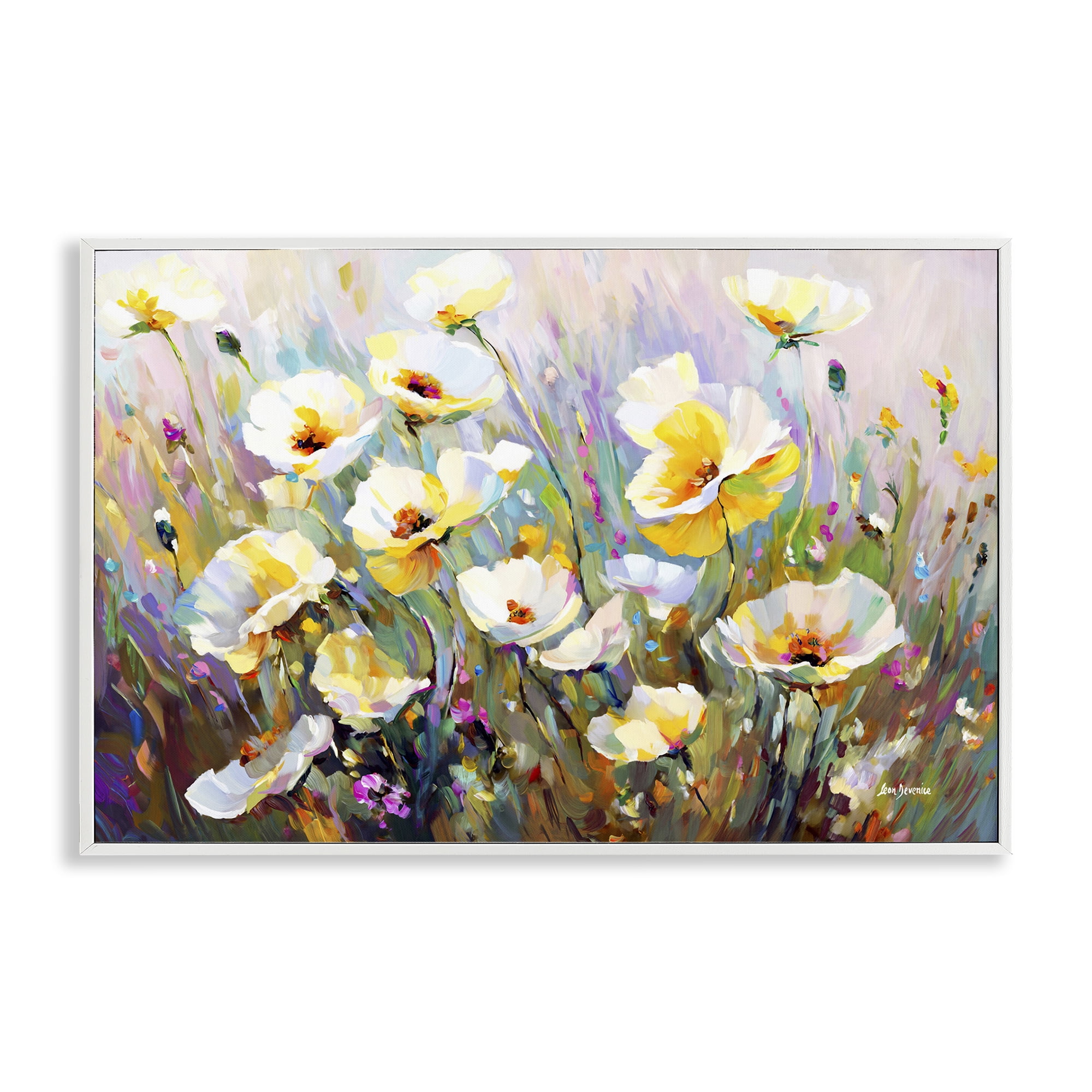 Stupell Industries Sunlit Petals Embrace Botanical & Floral Painting White Framed Art Print Wall Art, 18 x 12